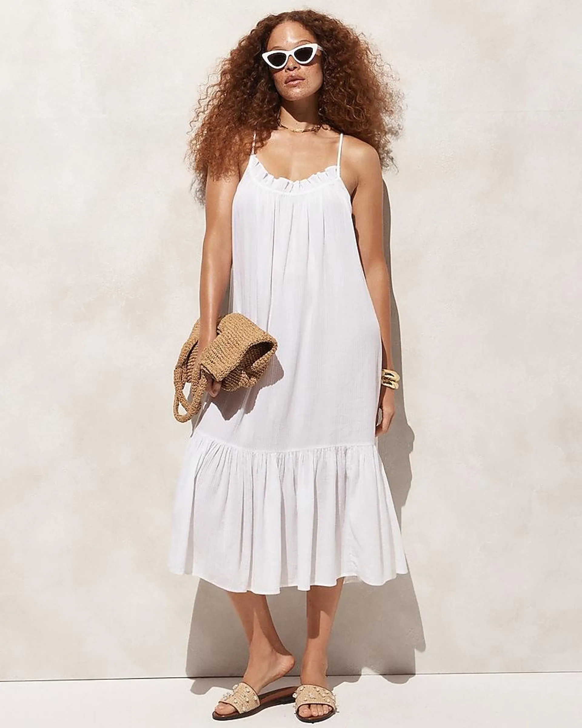 Ruffle beach dress in airy gauze