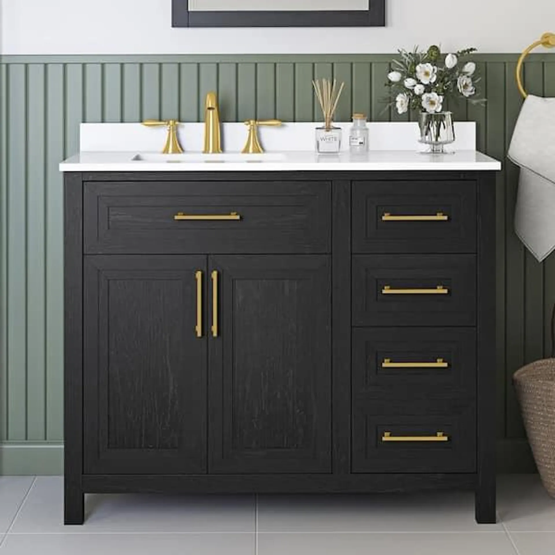 Beaufort 42 in. Single Sink Ebony Wood Bath Vanity with White Engineered Stone Top (Assembled)