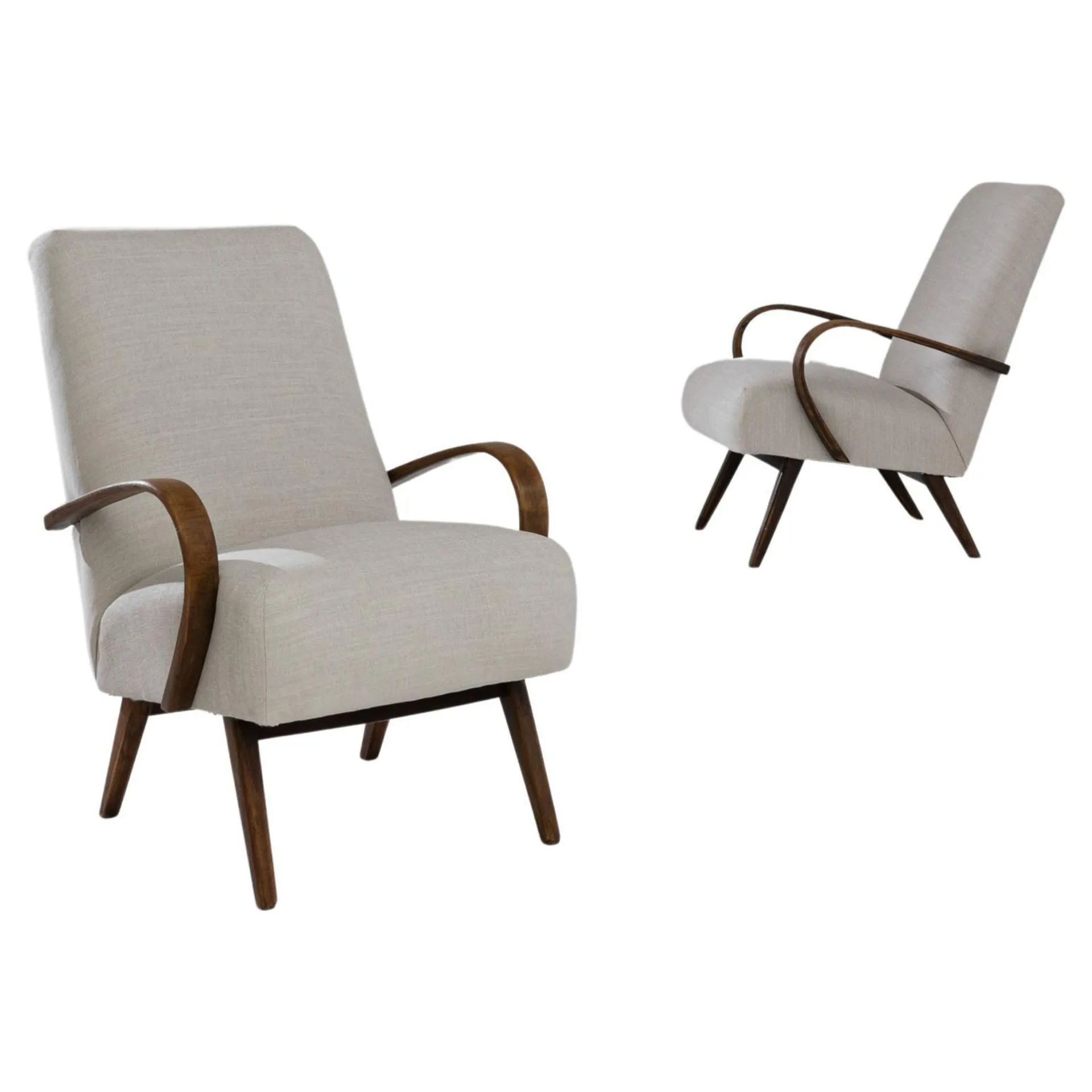 1950s Czech Upholstered Armchairs by J. Halabala, a Pair