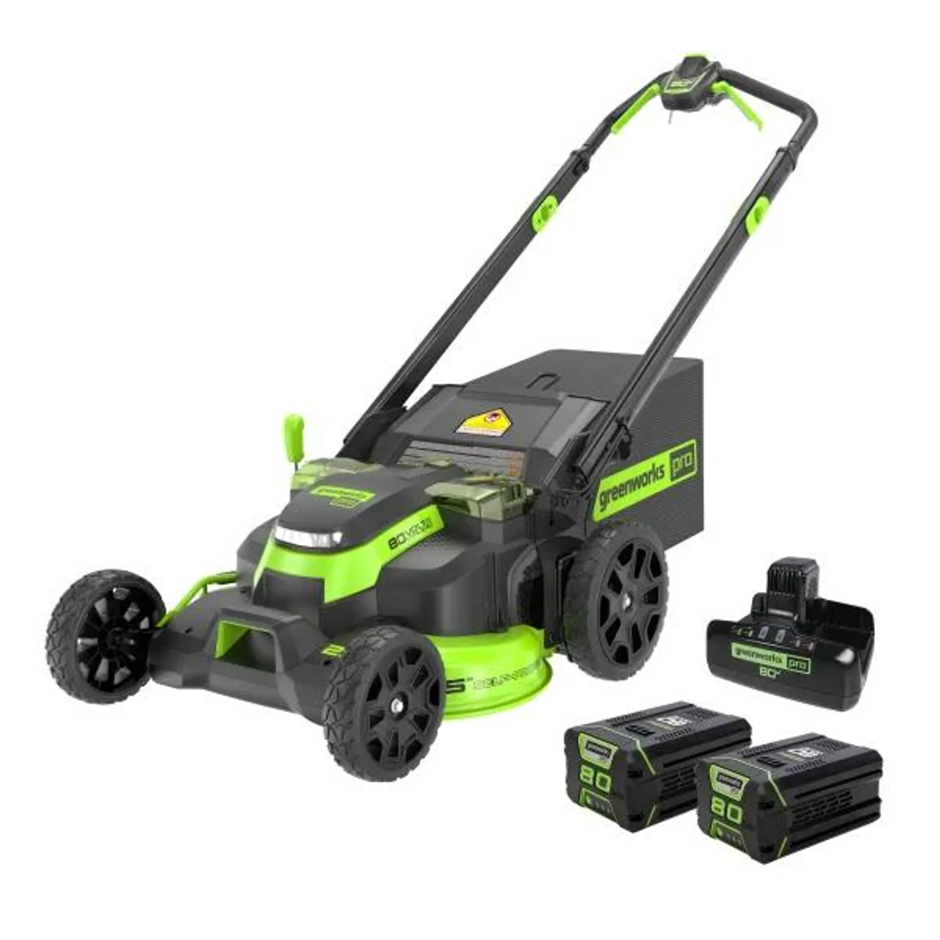 Greenworks 80V 25" Self-propelled Mower with Two 2.5 Ah Batteries and 8A Dual Port Rapid Charger