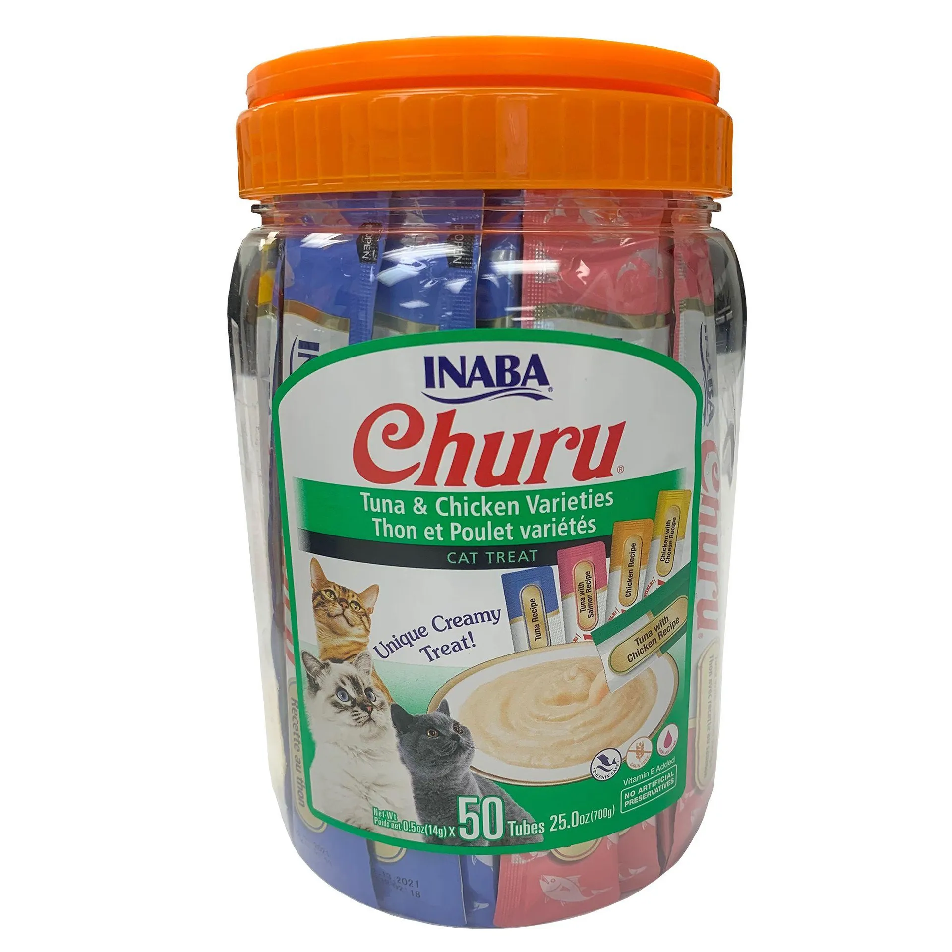 Inaba Churu Puree Cat Treat Variety Pack - Tuna & Chicken, 50 Count