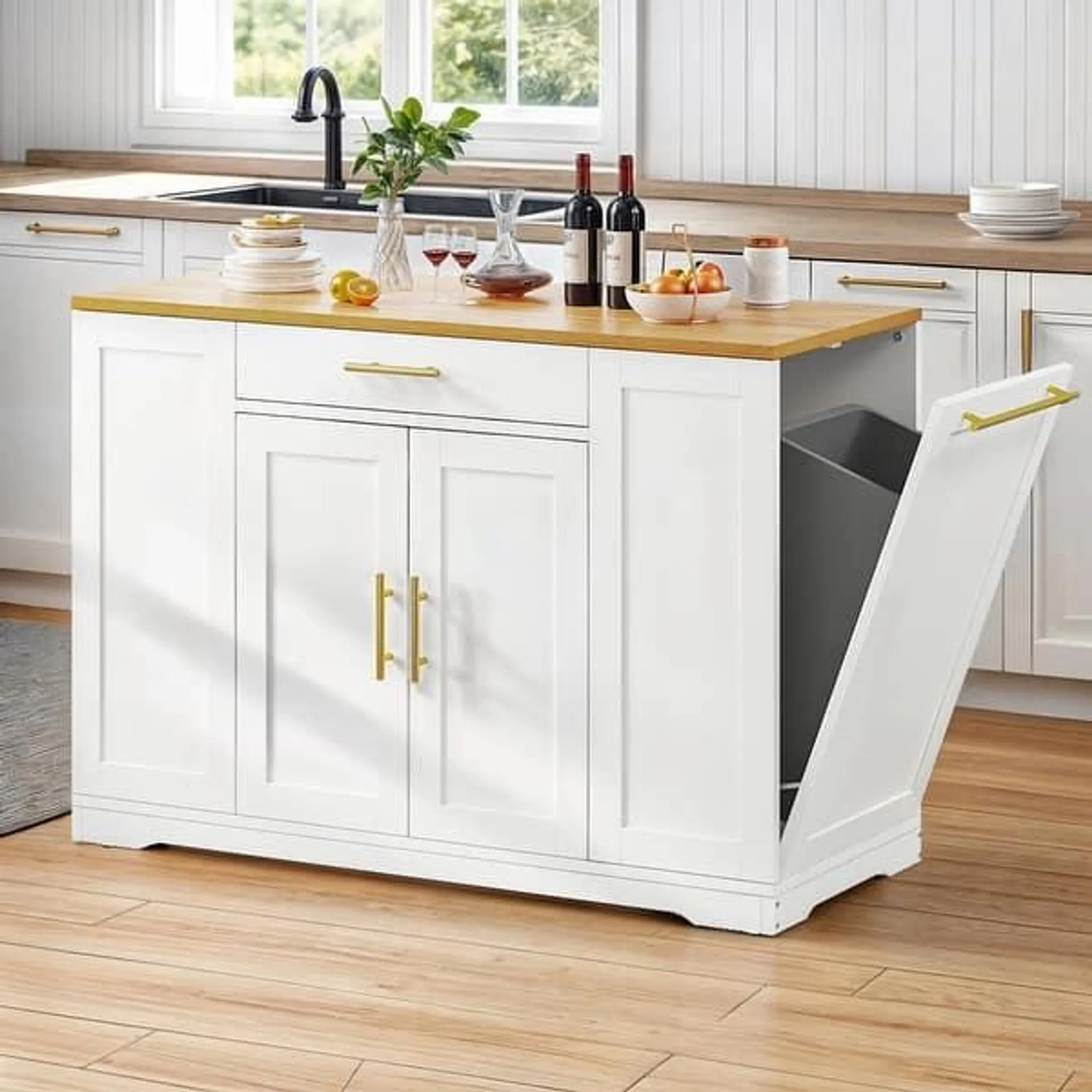 Moasis 53-inch Rolling Kitchen Island Storage Cabinet Portable Mobile Kitchen Cart