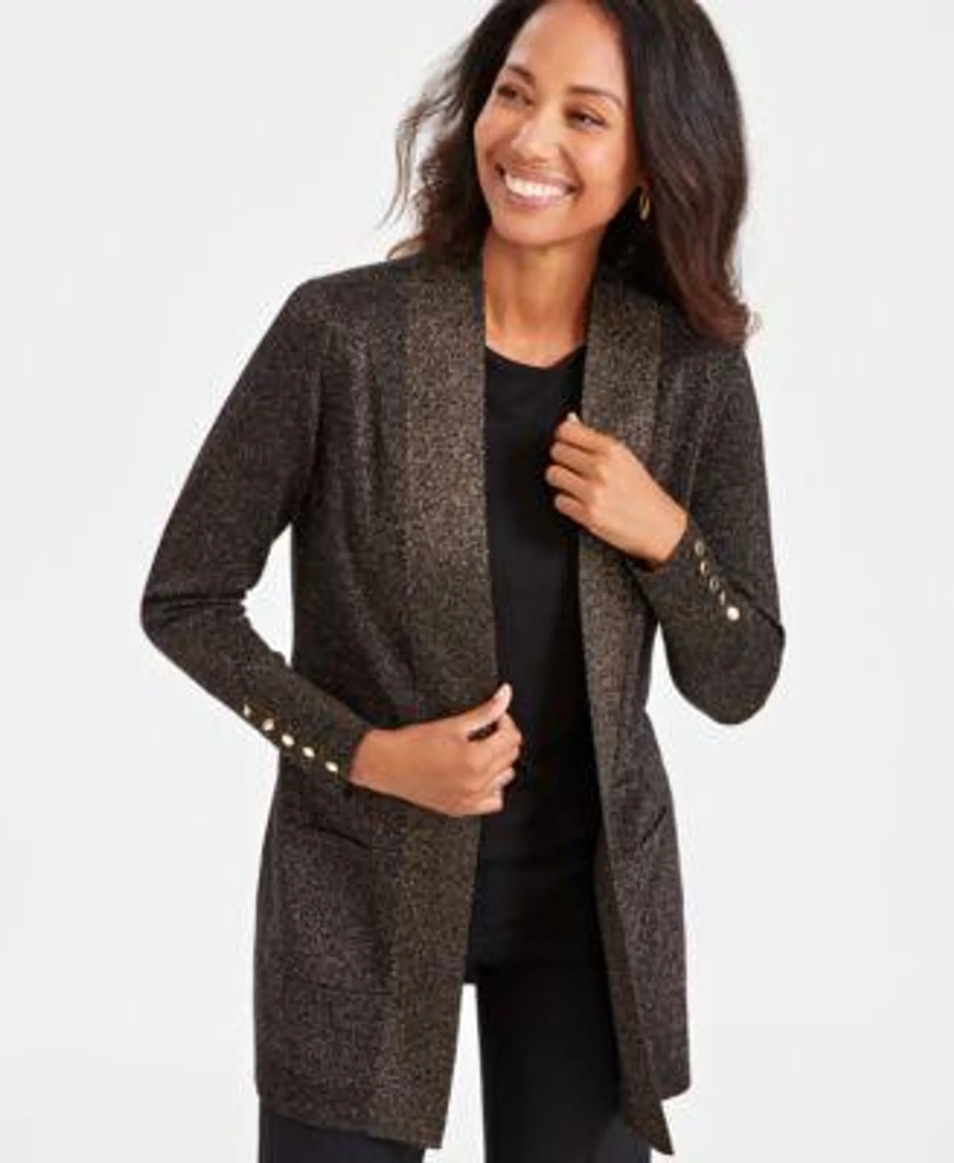 Women's Open-Front Metallic Cardigan, Created for Macy's