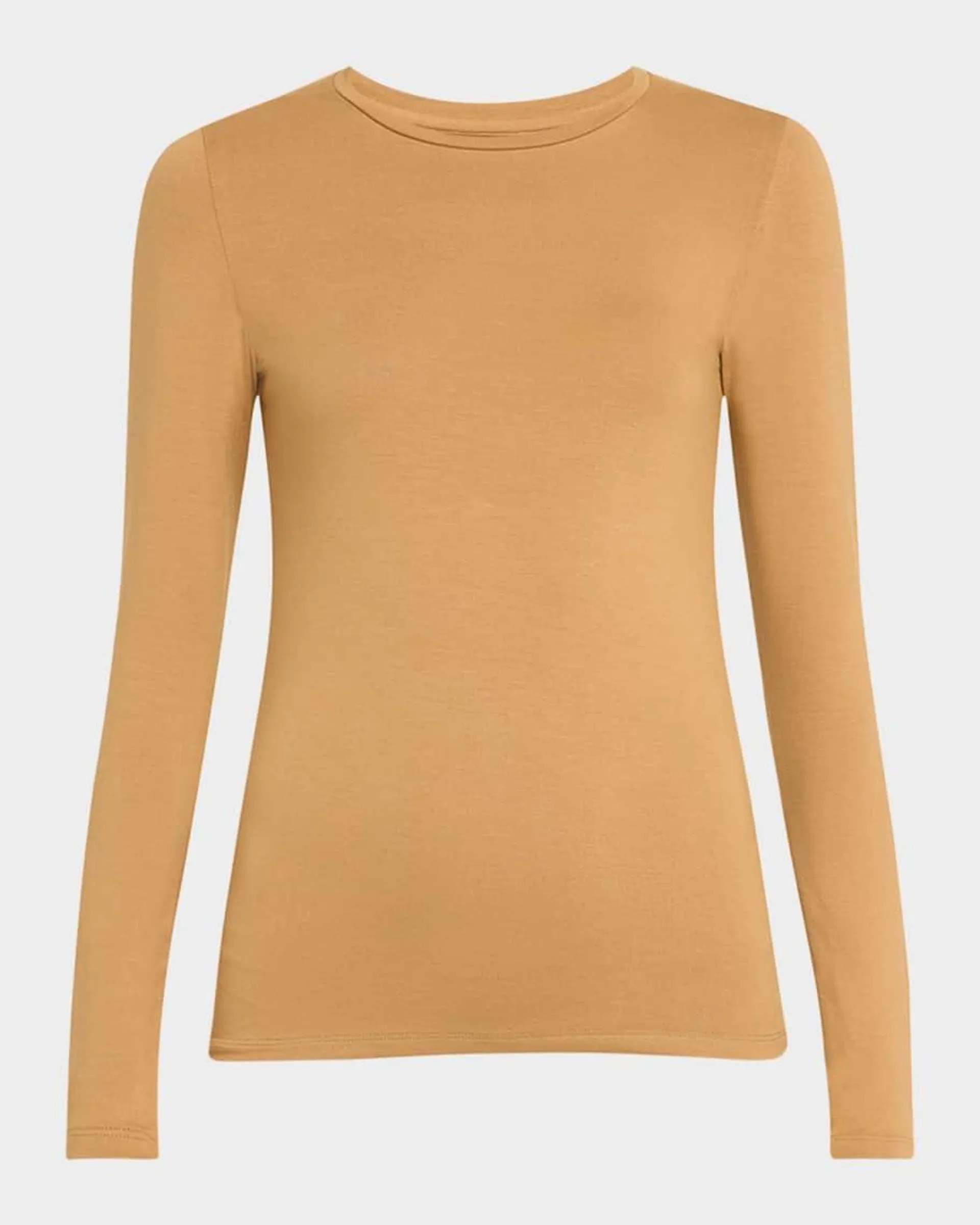 Soft Touch Flat-Edge Long-Sleeve Crewneck Top