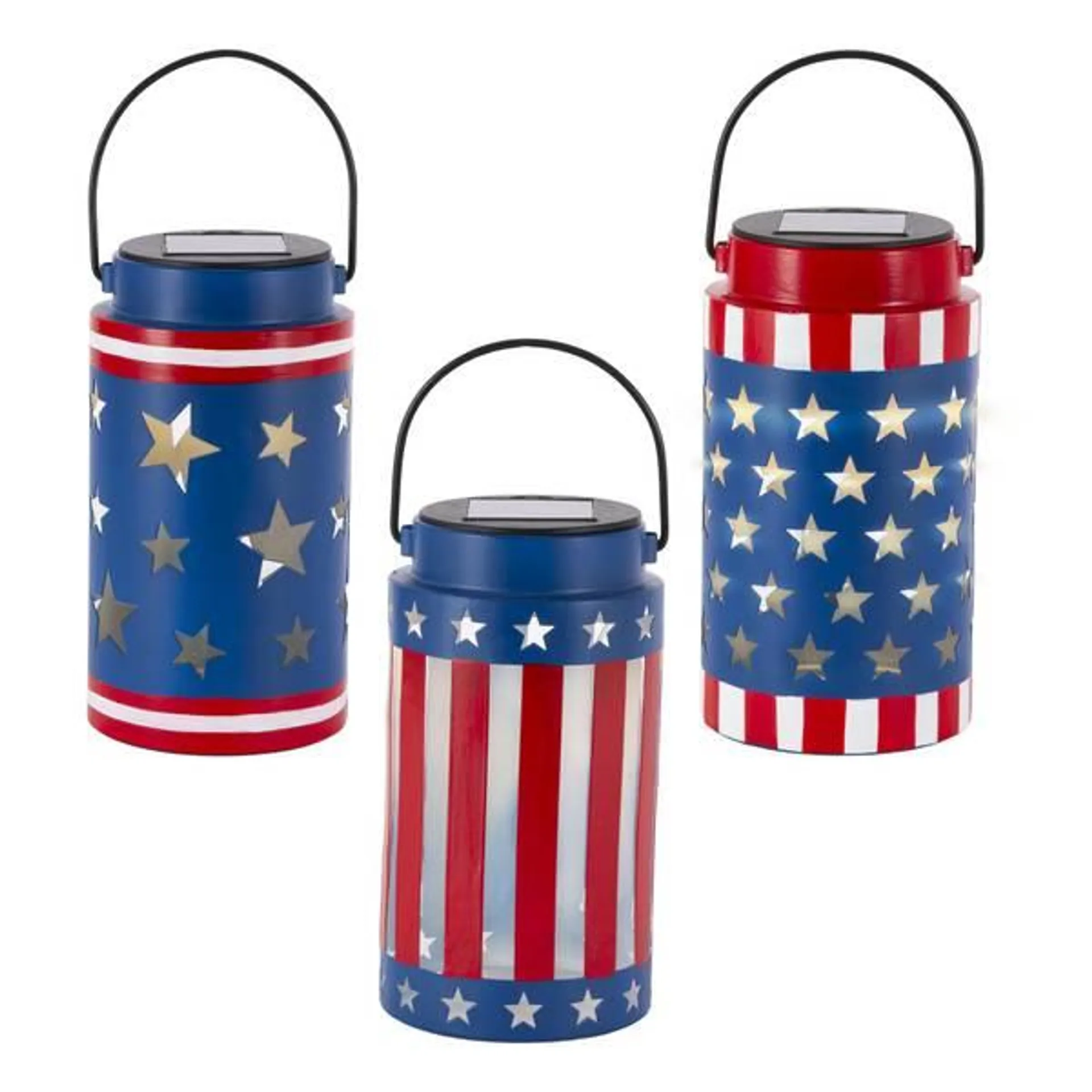 7" Solar Lighted Metal Americana Lantern Assortment