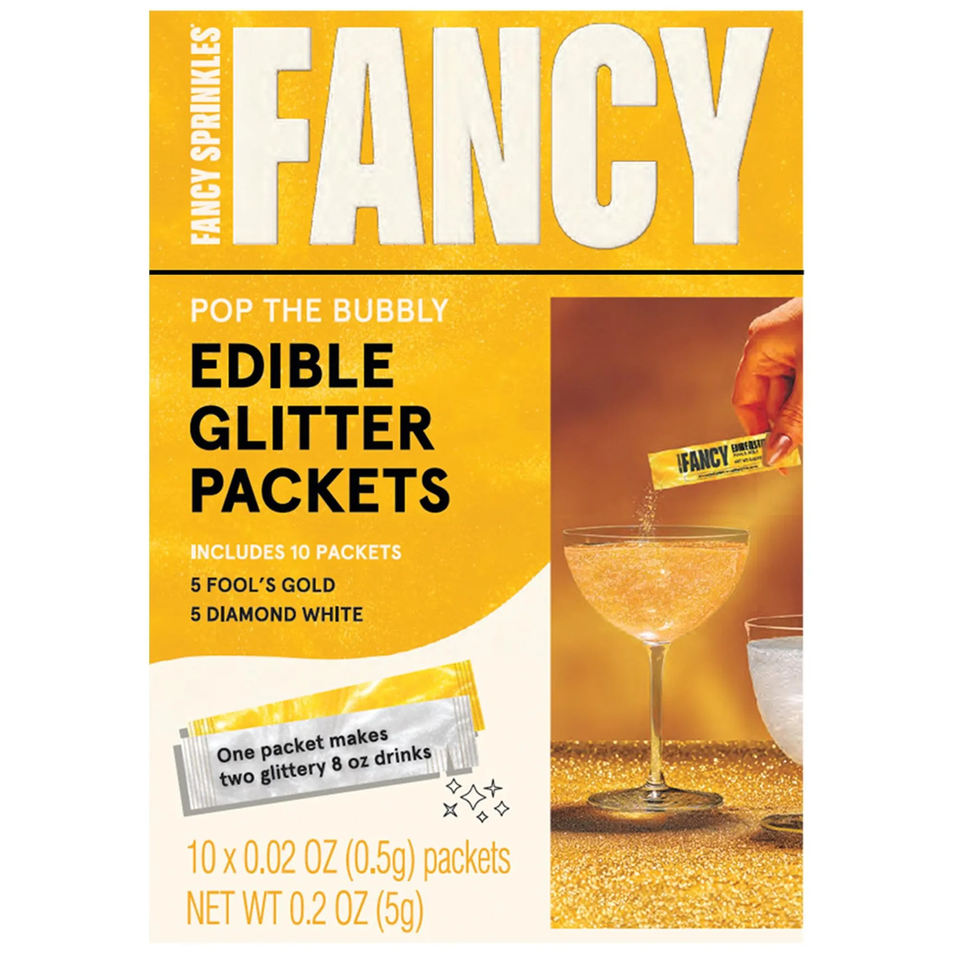 Fancy Sprinkles Pop the Bubbly Fancy Holiday Drink Edible Glitter Packets, 10 Count