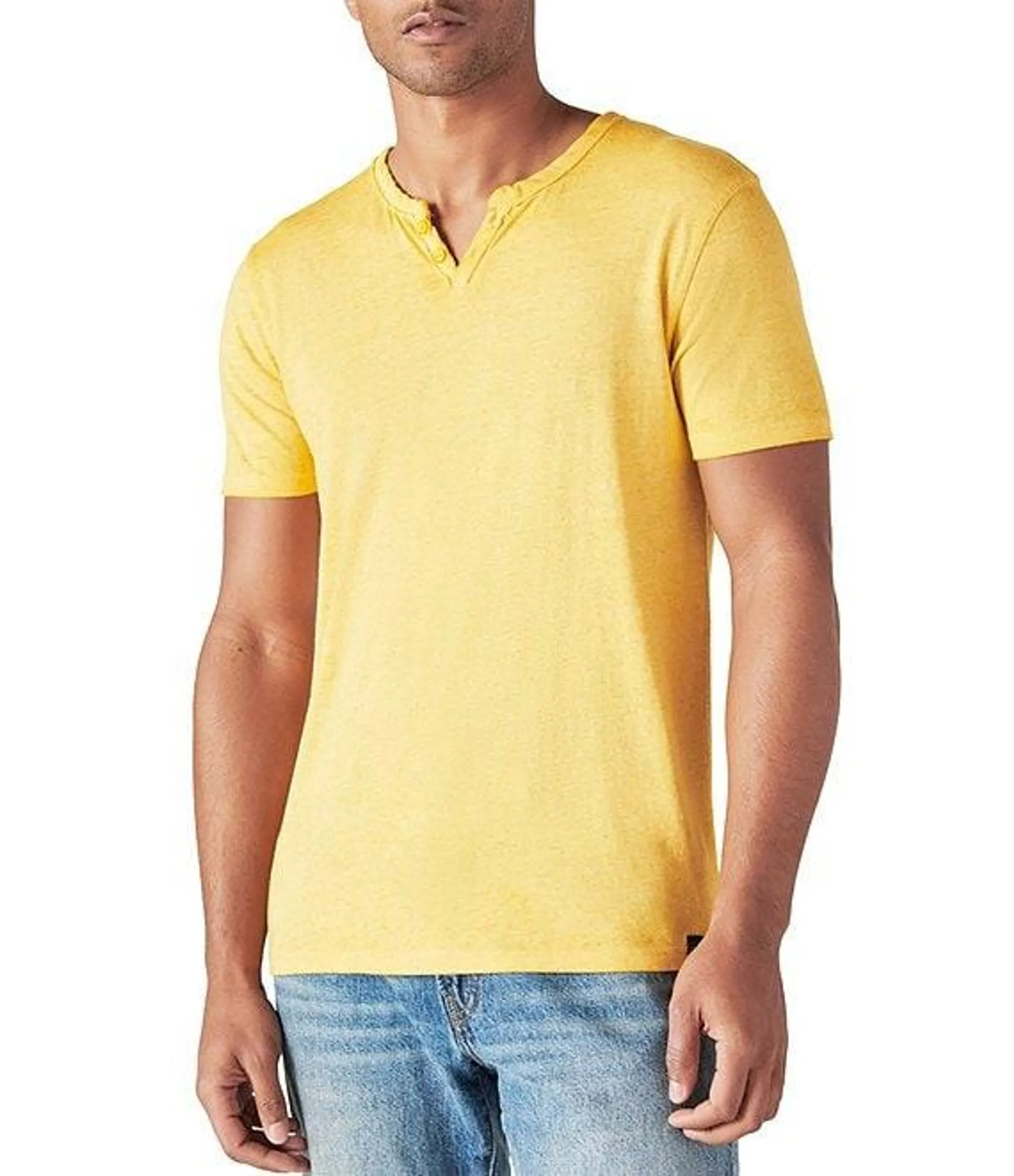 Short Sleeve Venice Burnout Notch Neck Henley T-Shirt