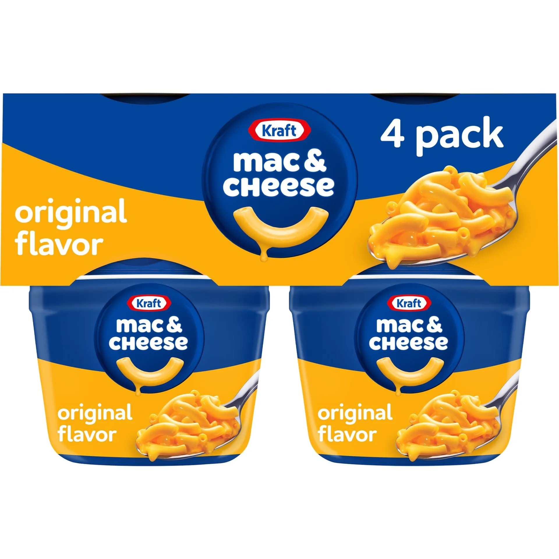 Kraft Original Mac N Cheese Macaroni and Cheese Cups Easy Microwavable Dinner, 4 ct Pack, 2.05 oz Cups