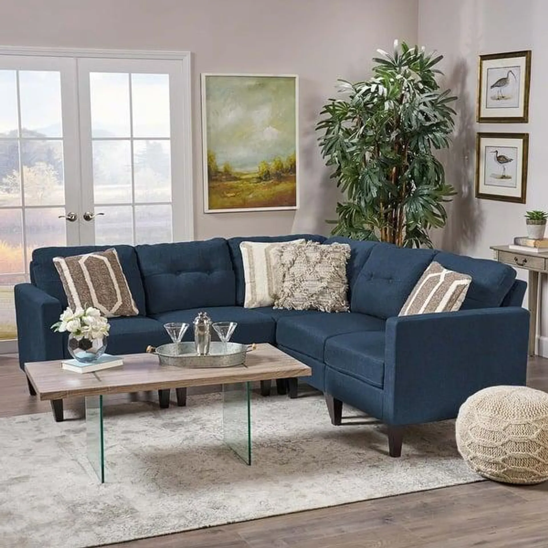 Add some Mid Century flare to your living room with this 5 piece sectional sofa，Soft fabric upholstery