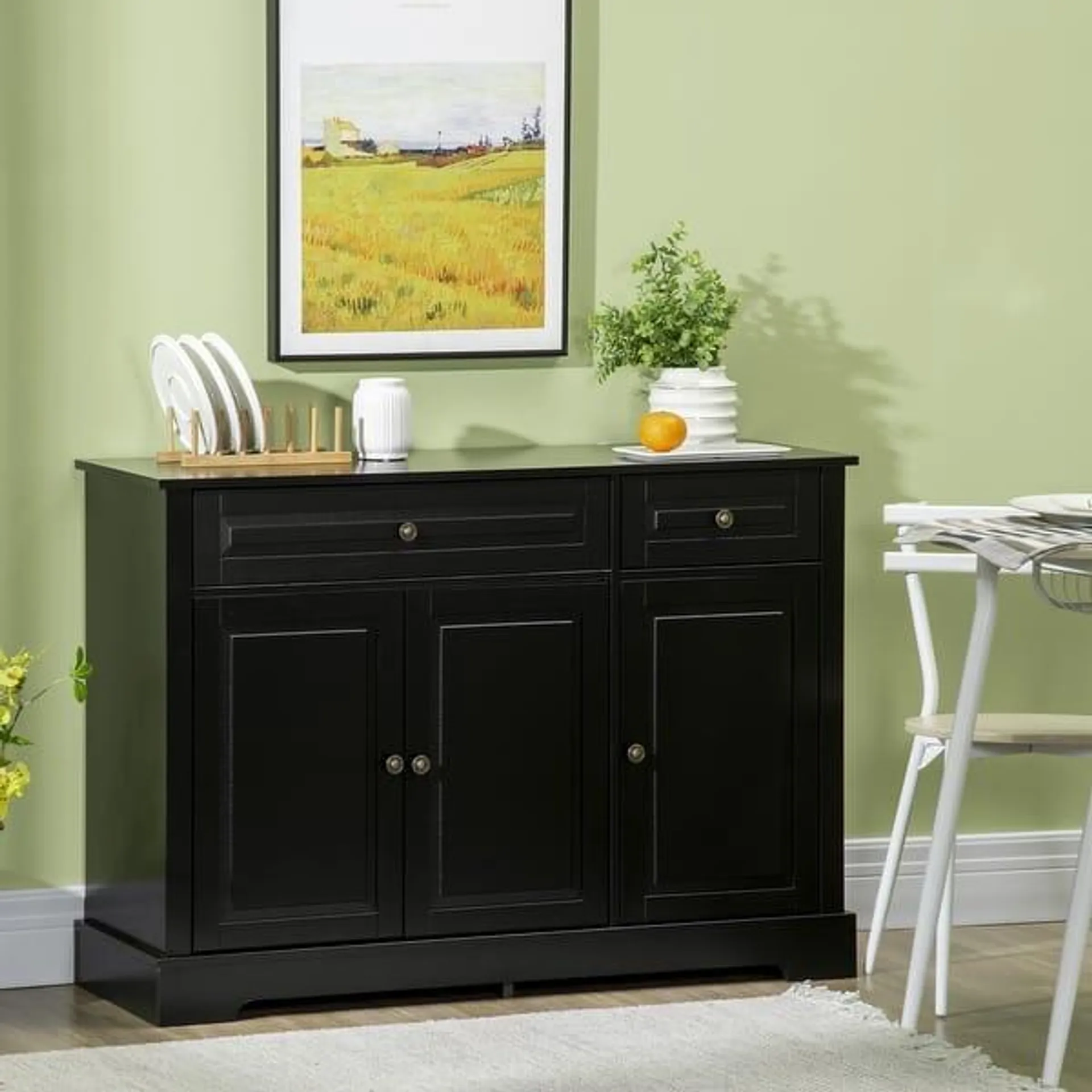 HOMCOM Modern Sideboard Buffet Cabinet with Storage Cupboards, 2 Drawers and Adjustable Shelves, Black