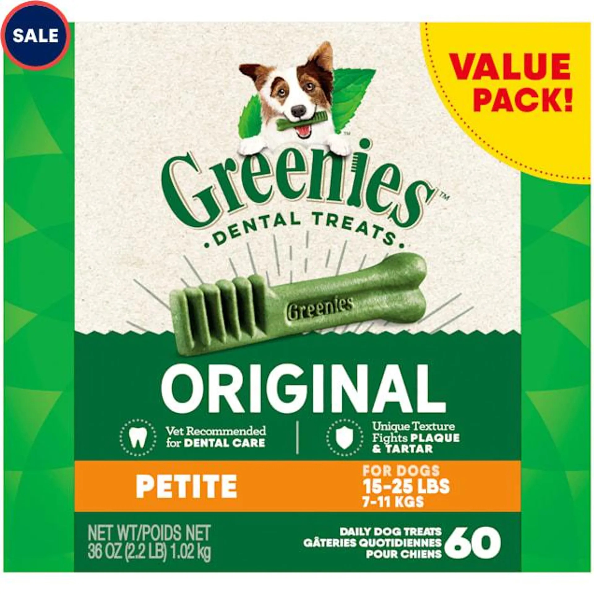 Greenies Original Petite Natural Dog Dental Care Chews Oral Health Dog Treats, 36 oz., Count of 60