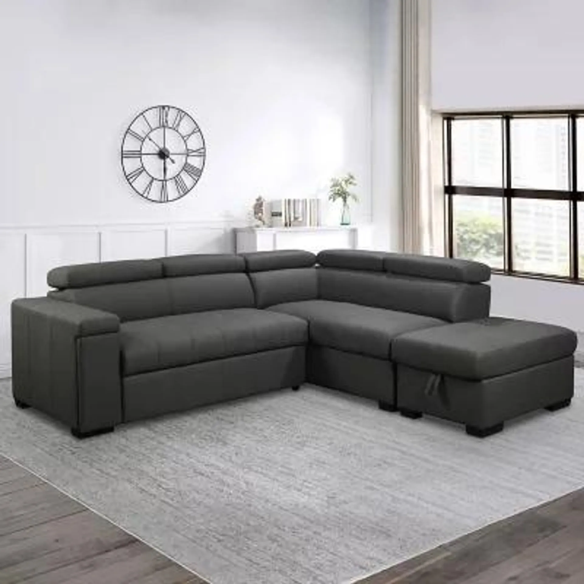 Zion Fabric Storage Sectional With Pullout Bed, Assorted Colors