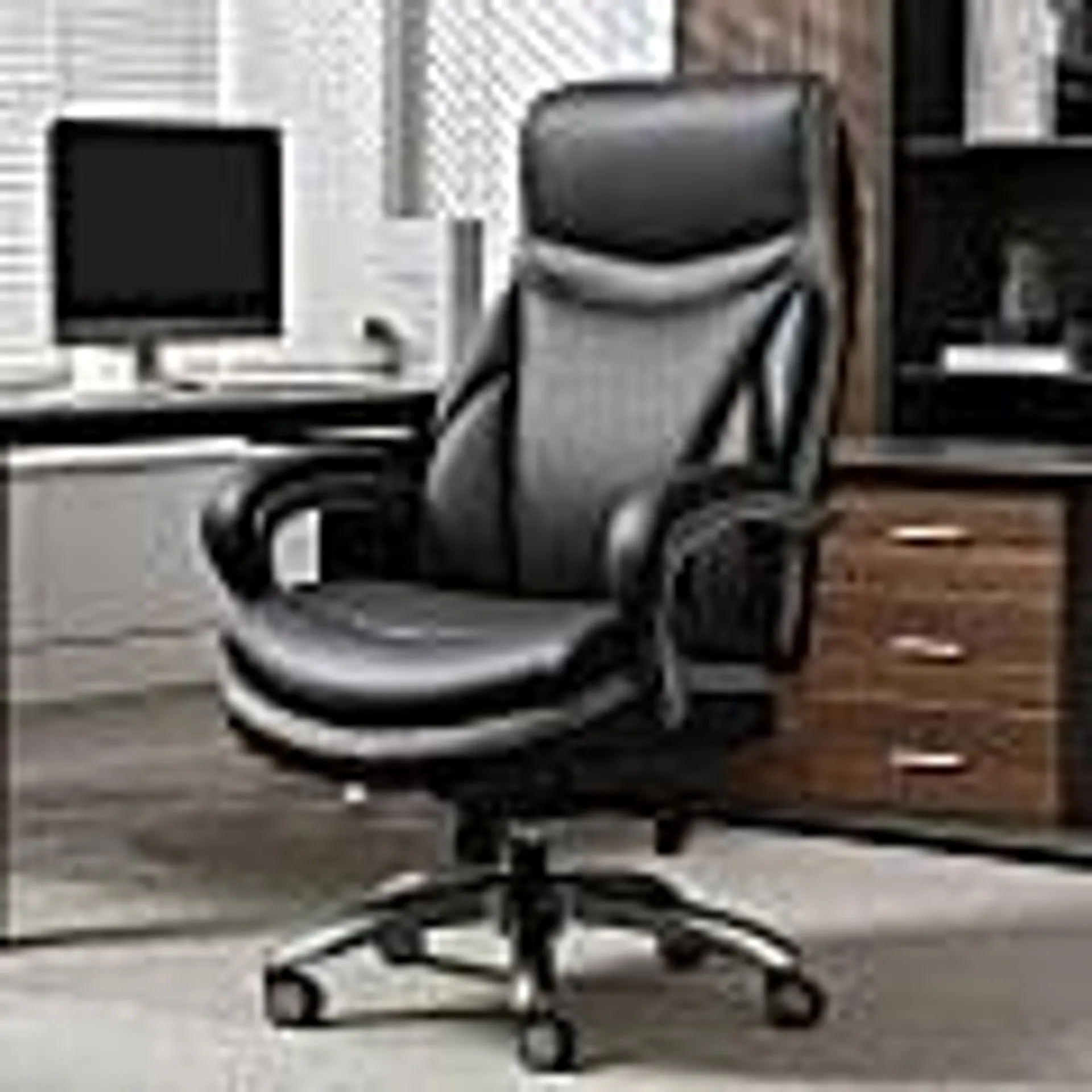 Shaquille O'Neal™ Maximos Big & Tall Ergonomic Vegan Leather High-Back Executive Office Chair, Black/Silver, BIFMA Compliant