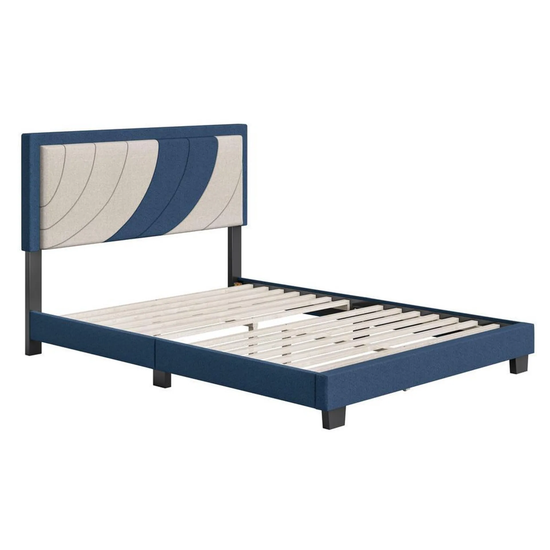 Enya Queen Platform Bed - Blue & White