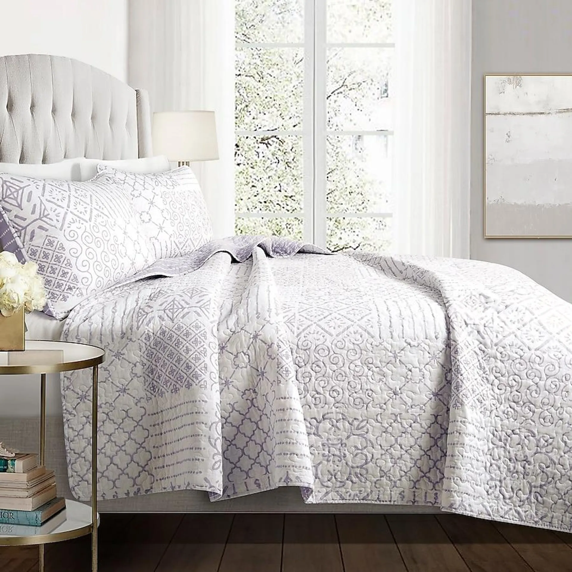 Lush Decor Lavender Geometric Reversible King Quilt Cotton