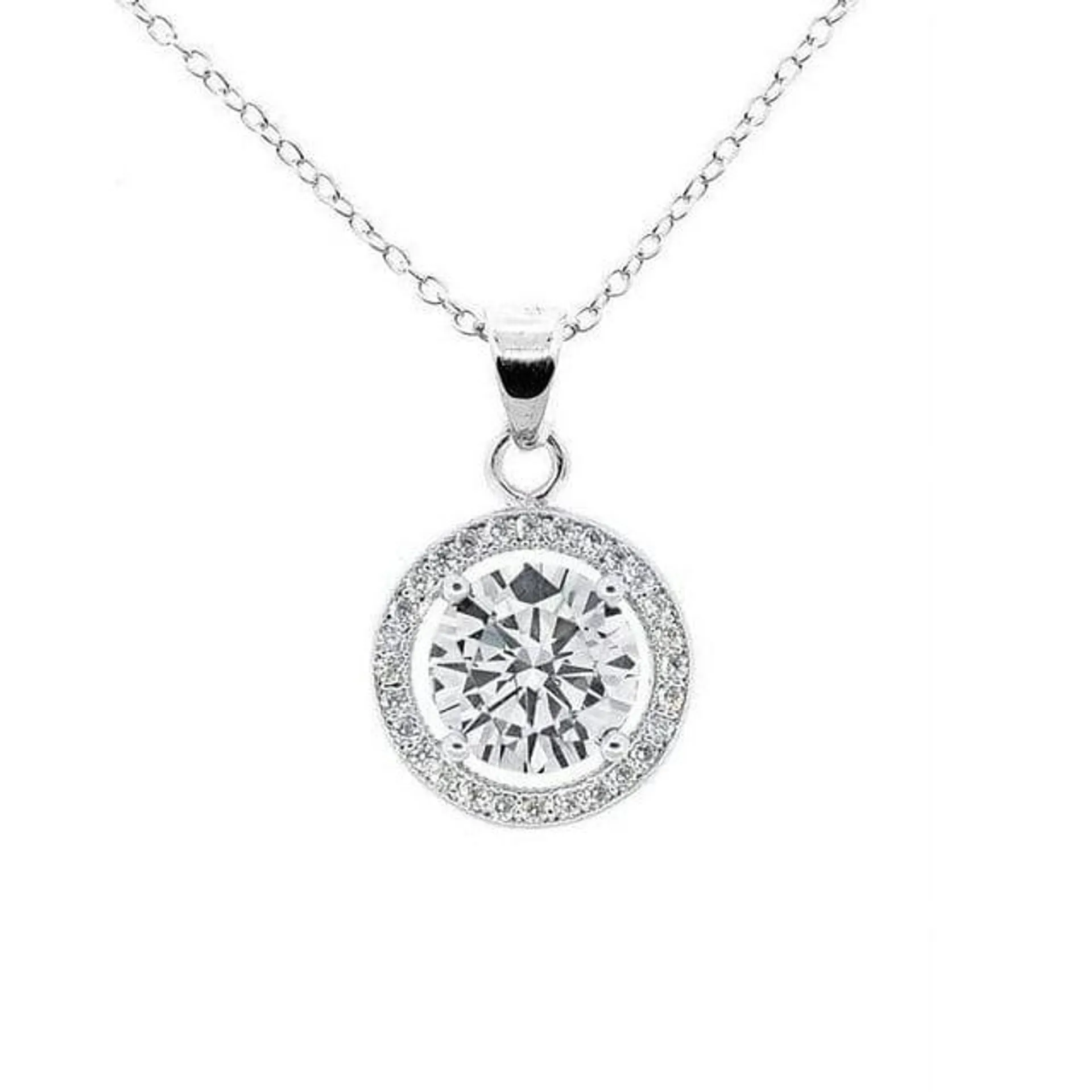 Cate & Chloe Blake 18k White Gold Plated Silver Halo Necklace | Crystal Necklace for Women, Gift for Her