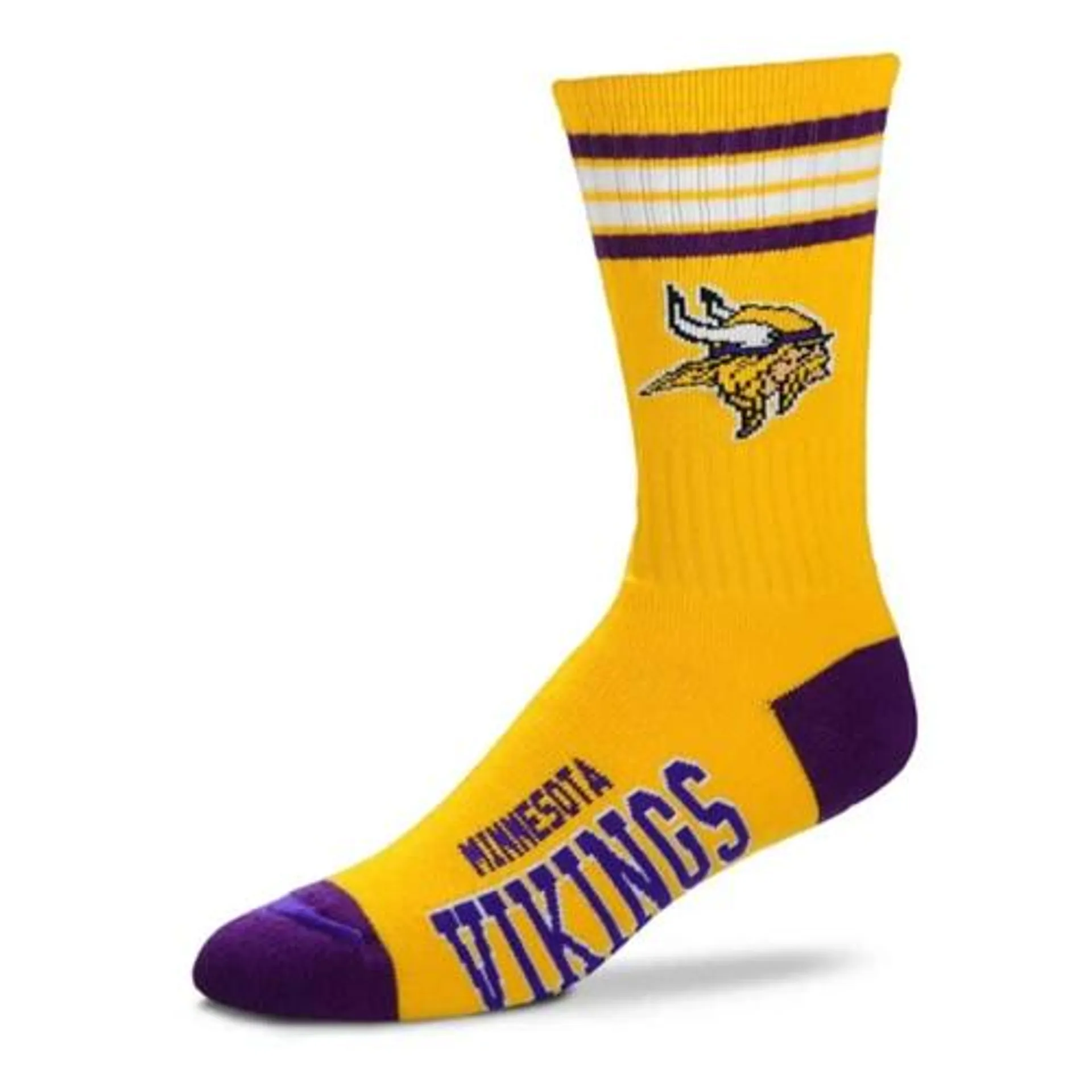 For Bare Feet Minnesota Vikings 4 Stripe Deuce Crew Socks