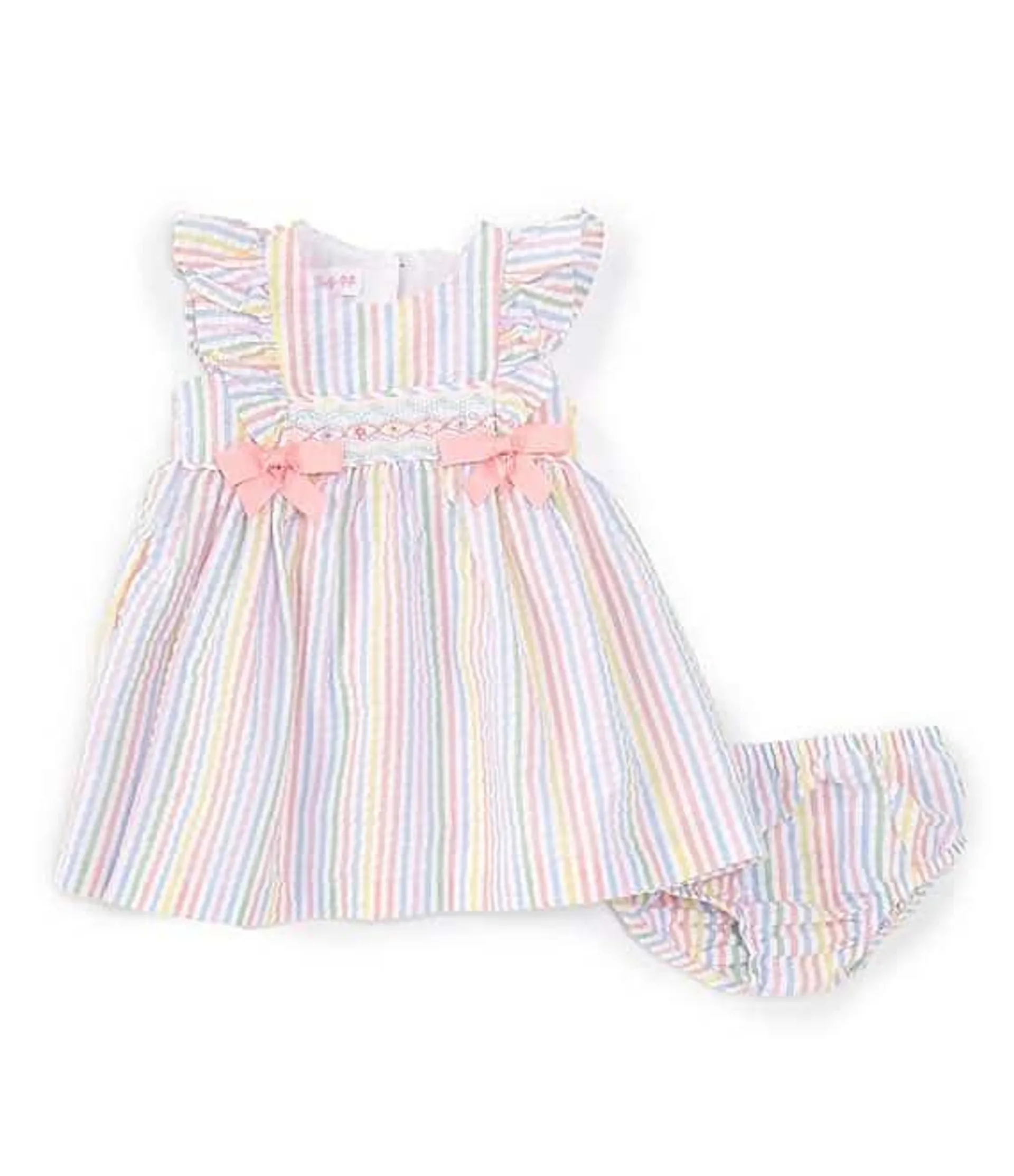 Baby Girls Newborn-24 Months Stripe Smocked Seersucker Flutter Sleeve Dress