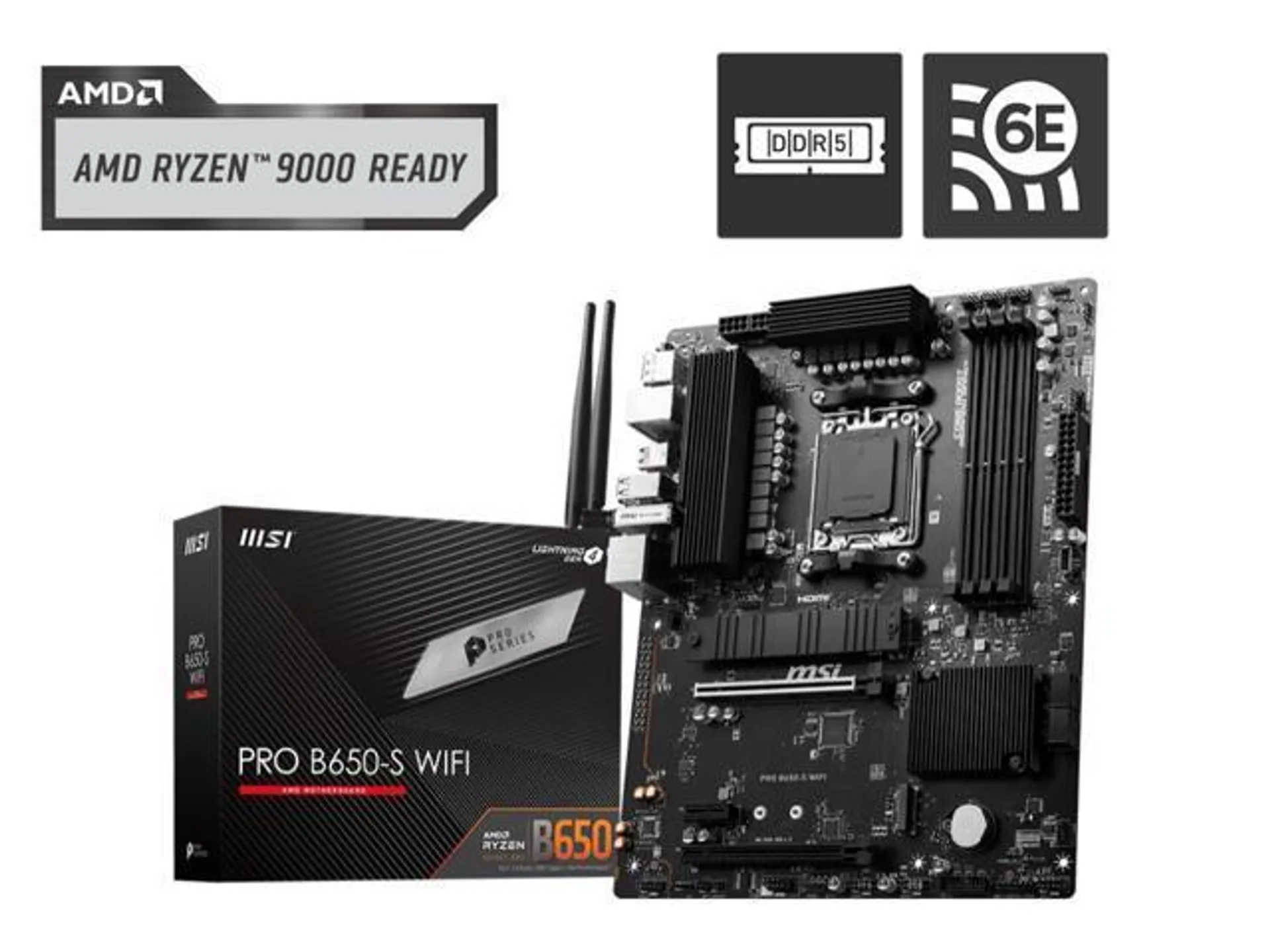 MSI PRO B650-S WIFI AM5 AMD B650 Ryzen 7000 DDR5 PCI-E x16 slot Wi-Fi 6E Bluetooth SATA 6Gb/s ATX Motherboard