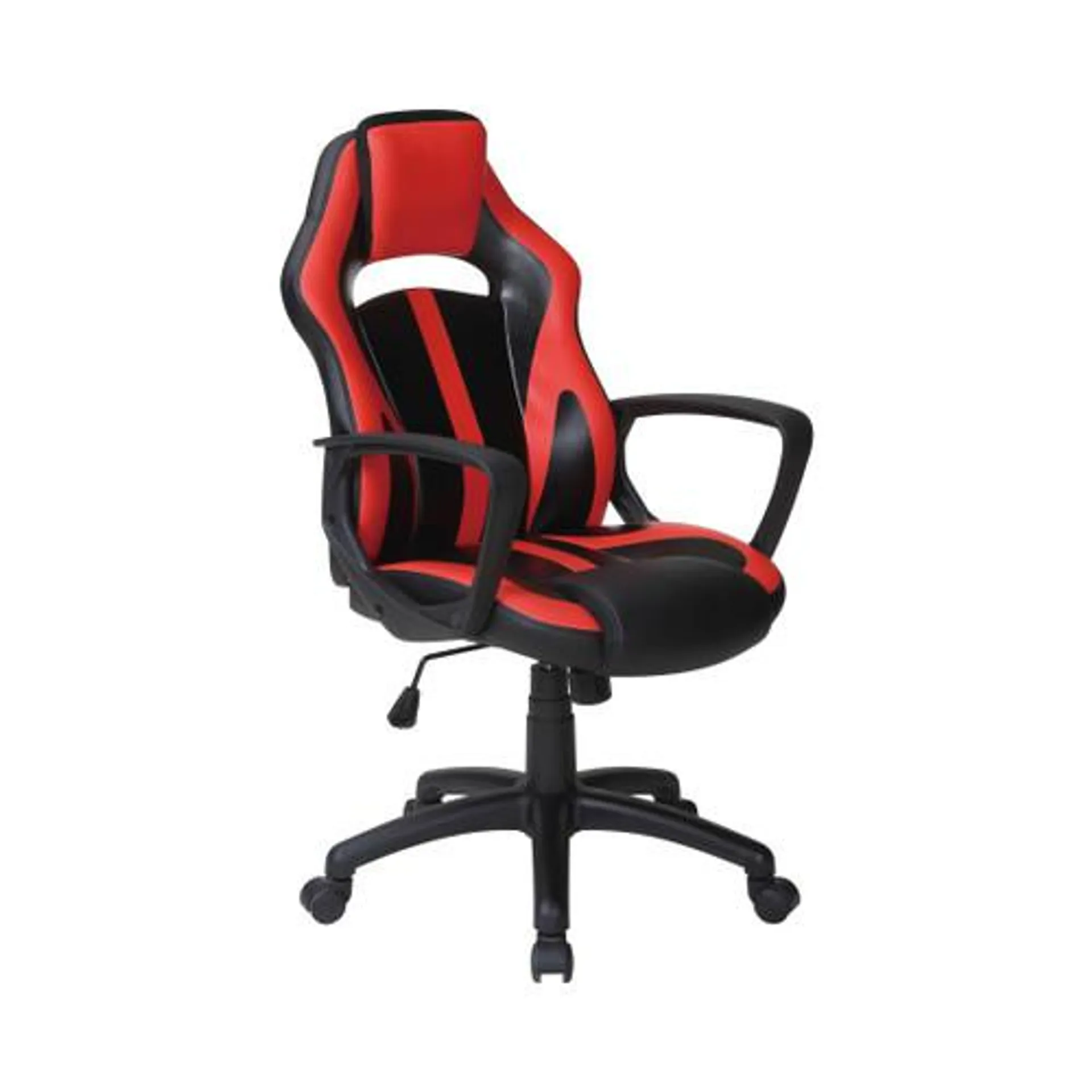 Victory Gaming Chair in Black Faux Leather with Red Accents