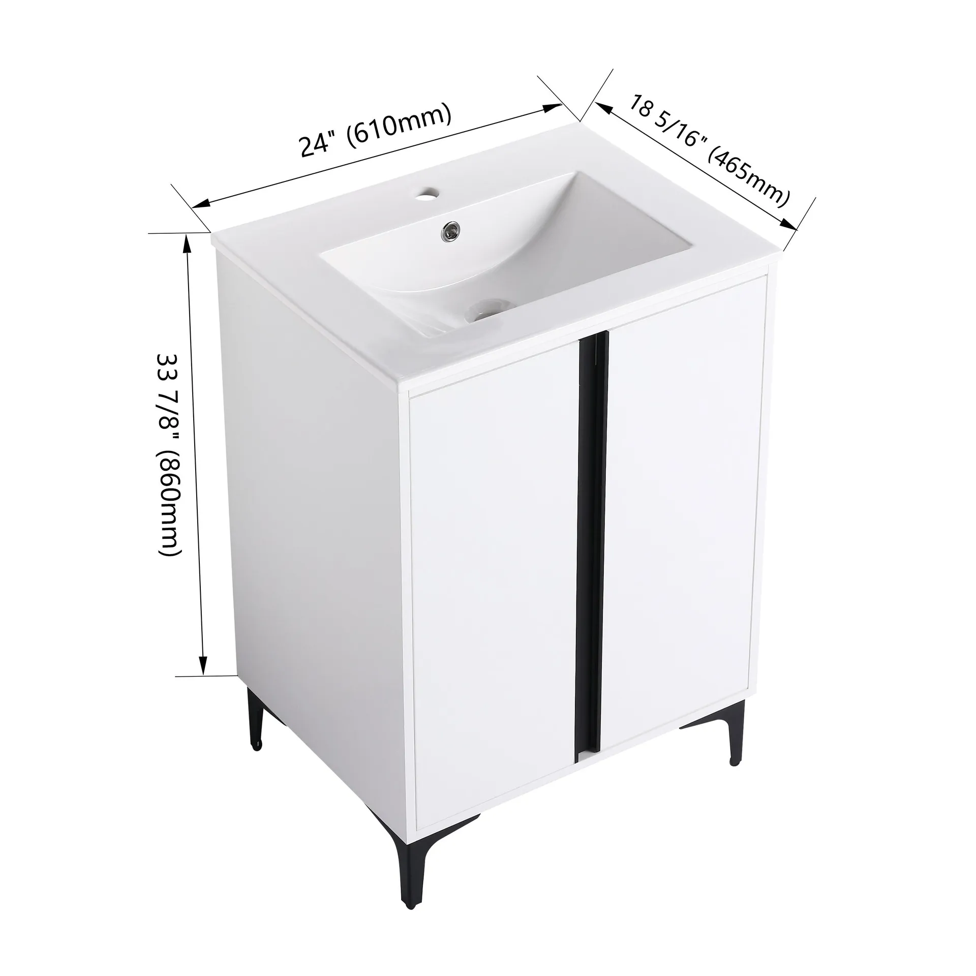 24" Freestanding Bathroom Vanity With Ceramic Sink