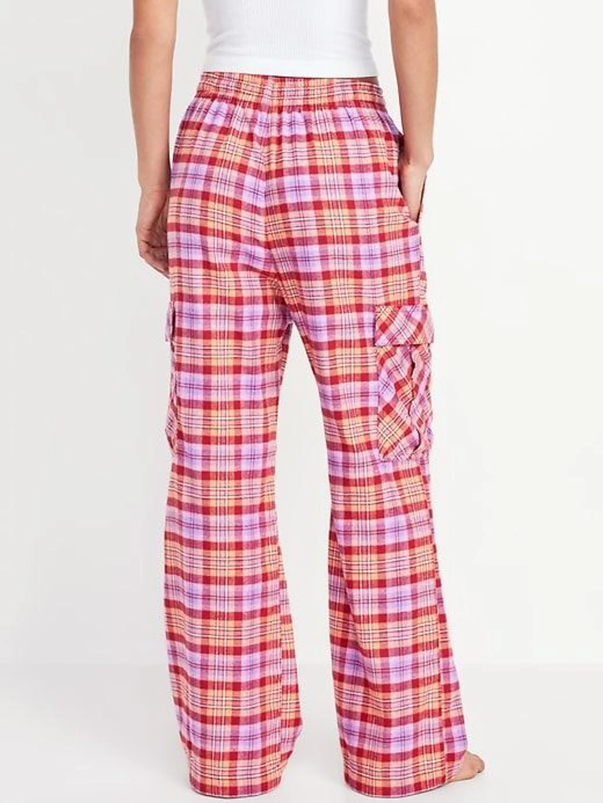 High-Waisted Flannel Cargo Pants