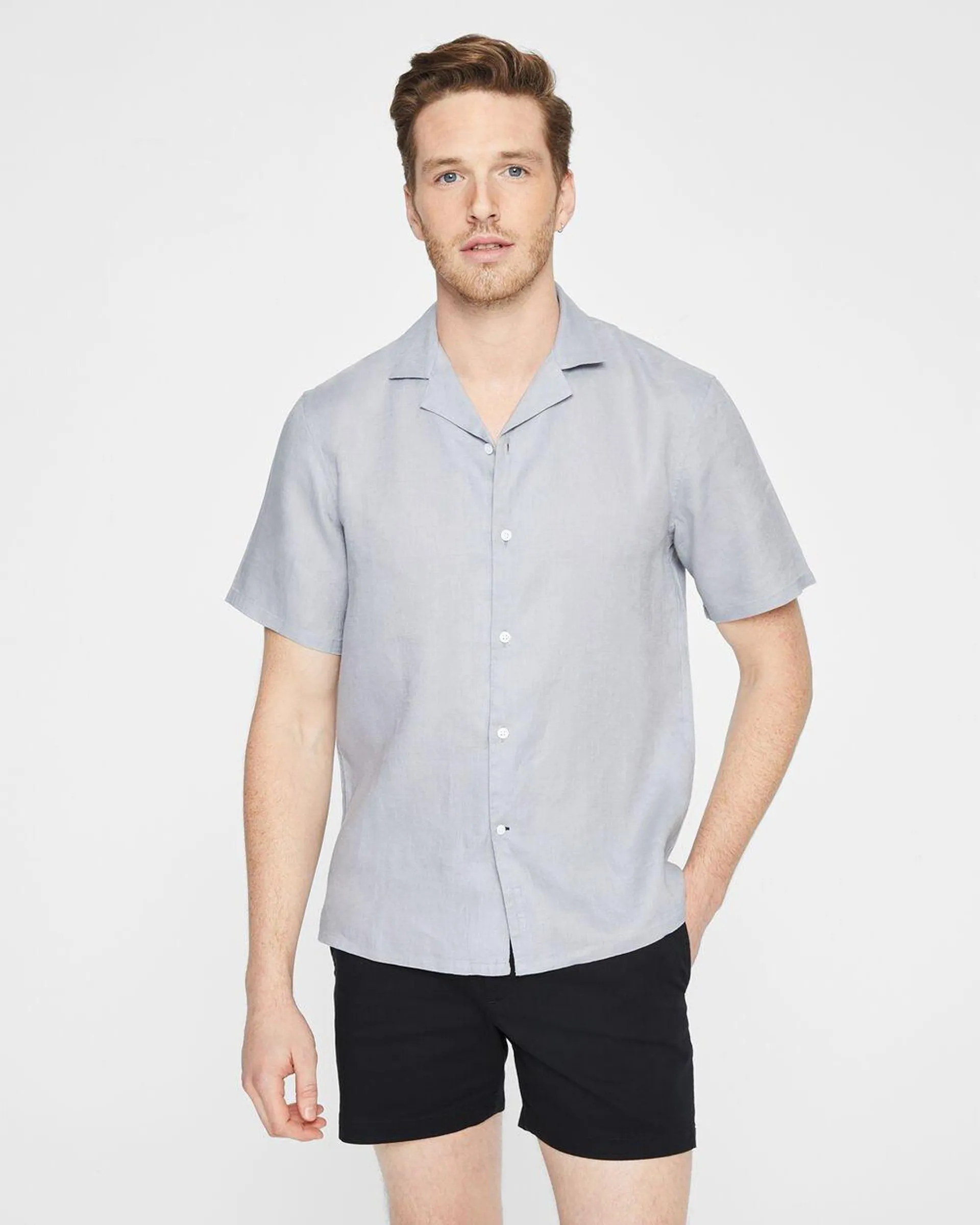 Short Sleeve Yarn Dyed Linen Shirt
