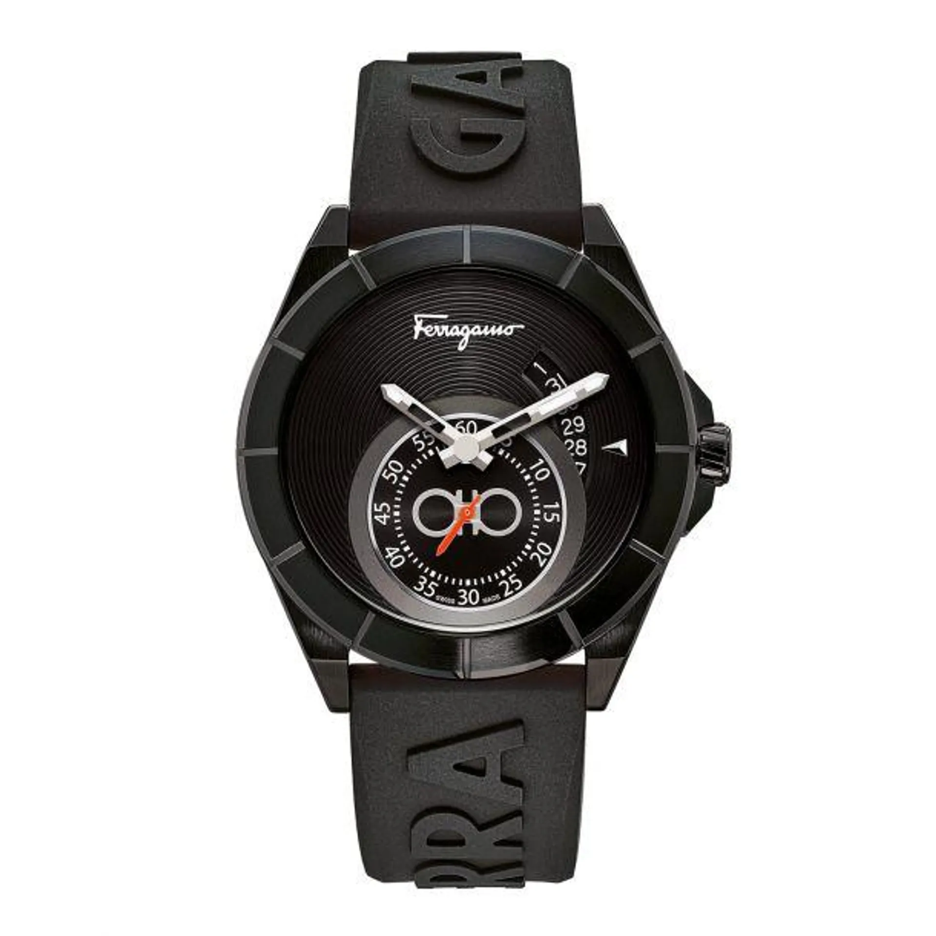 Salvatore Ferragamo Men's Swiss Guilloche Watch 43MM - IP Black
