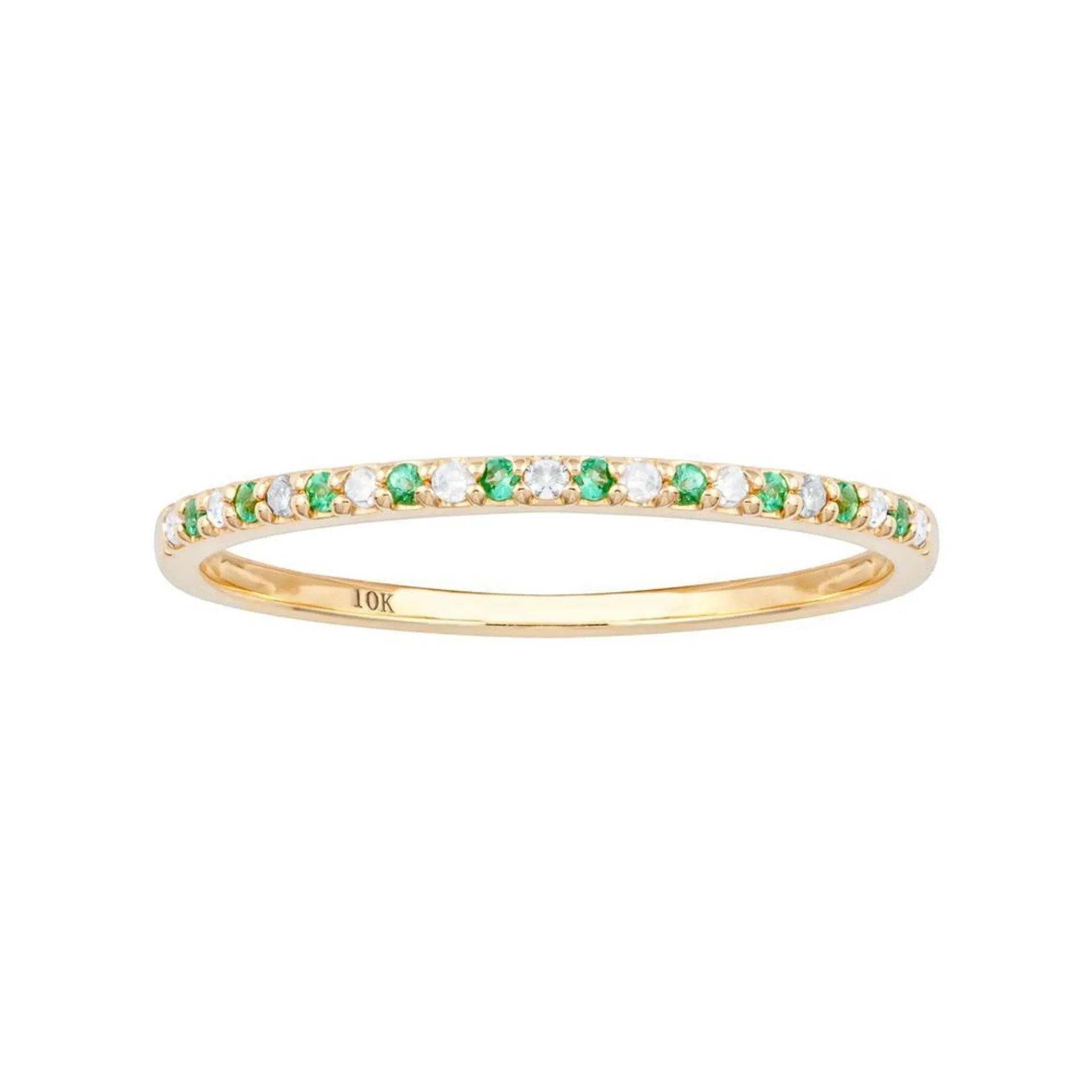 Viducci 10k Yellow Gold Genuine Emerald and Diamond Petite Stackable Band