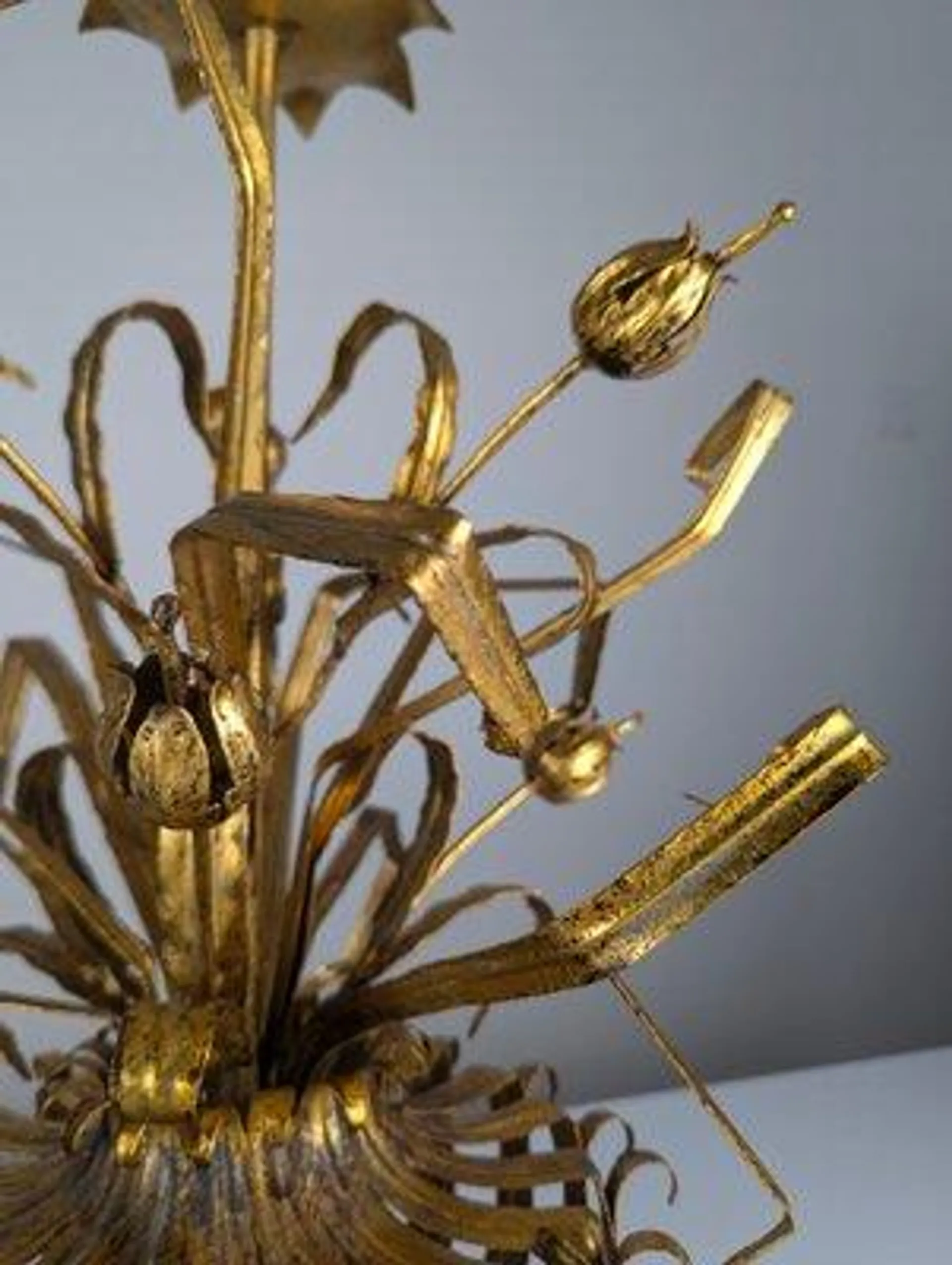 Gold Metal Floral Lamp, 1960s