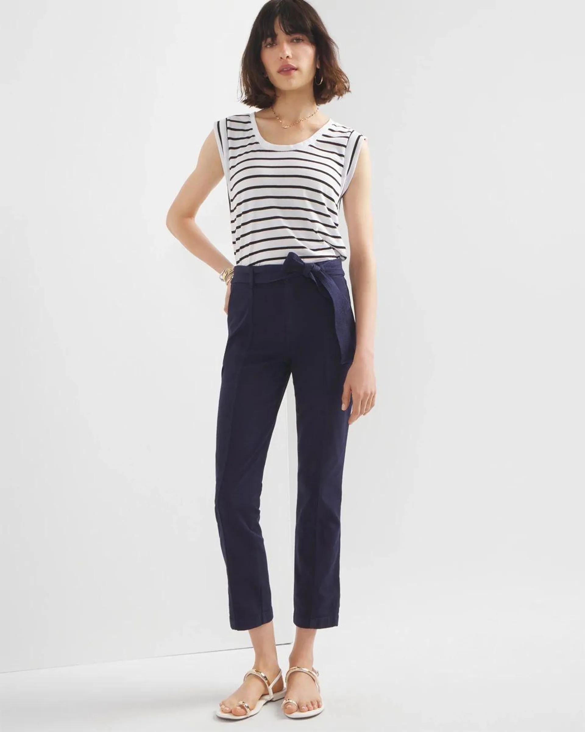 Pret High-Rise Belted Straight Cropped Pant