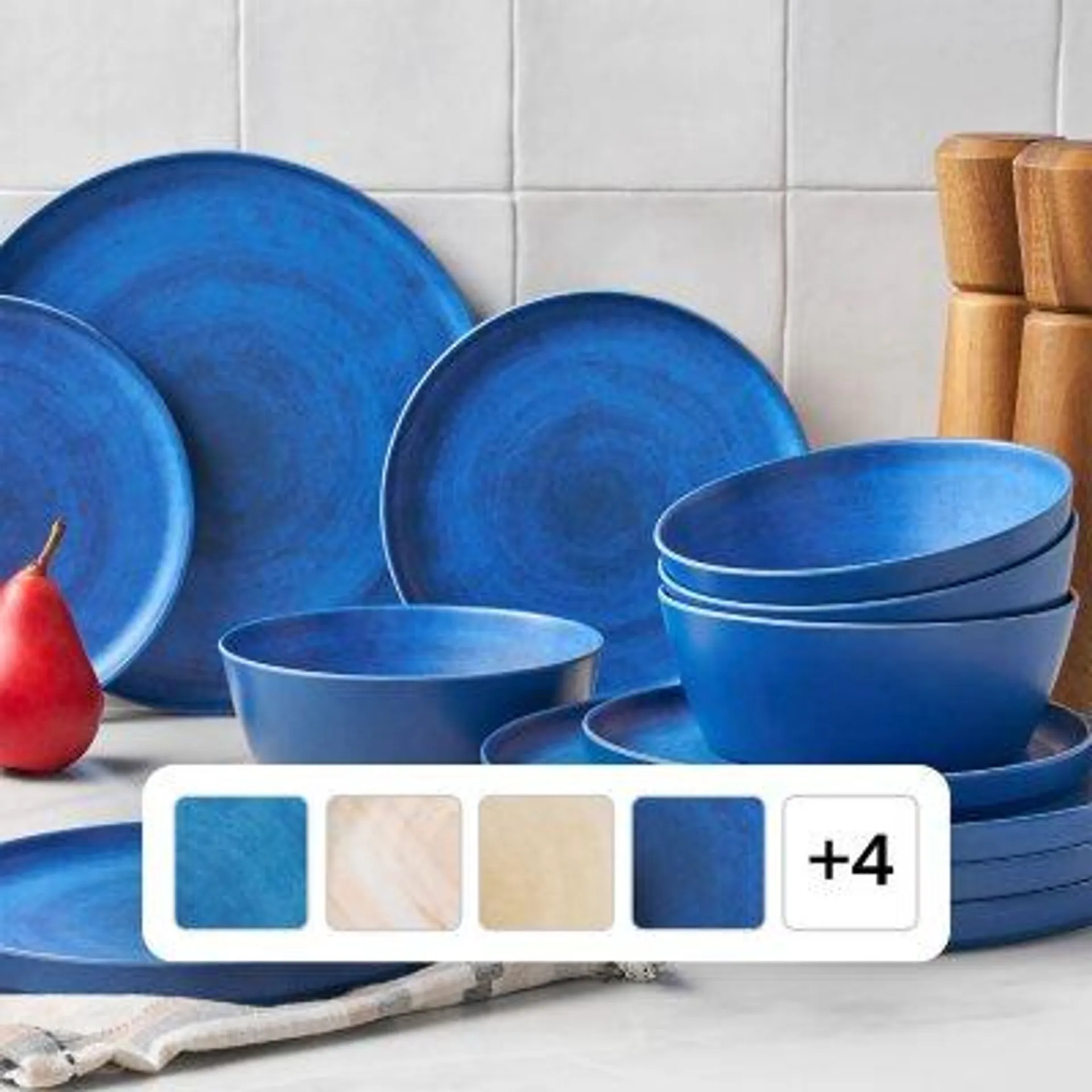 Member's Mark Bamboo Melamine 12-Piece Dinnerware Set, Choose Color