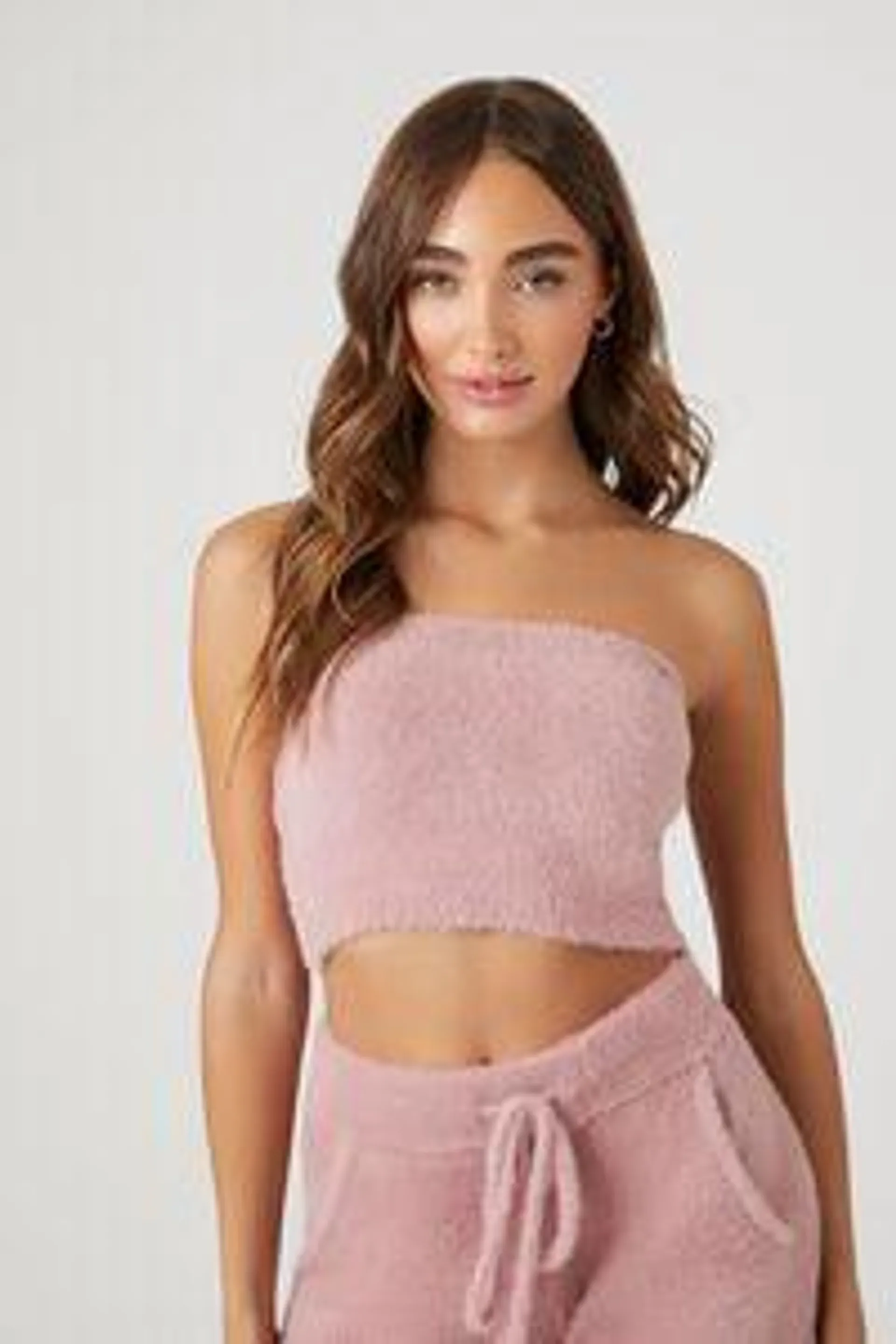 Fuzzy Sweater-Knit Tube Top