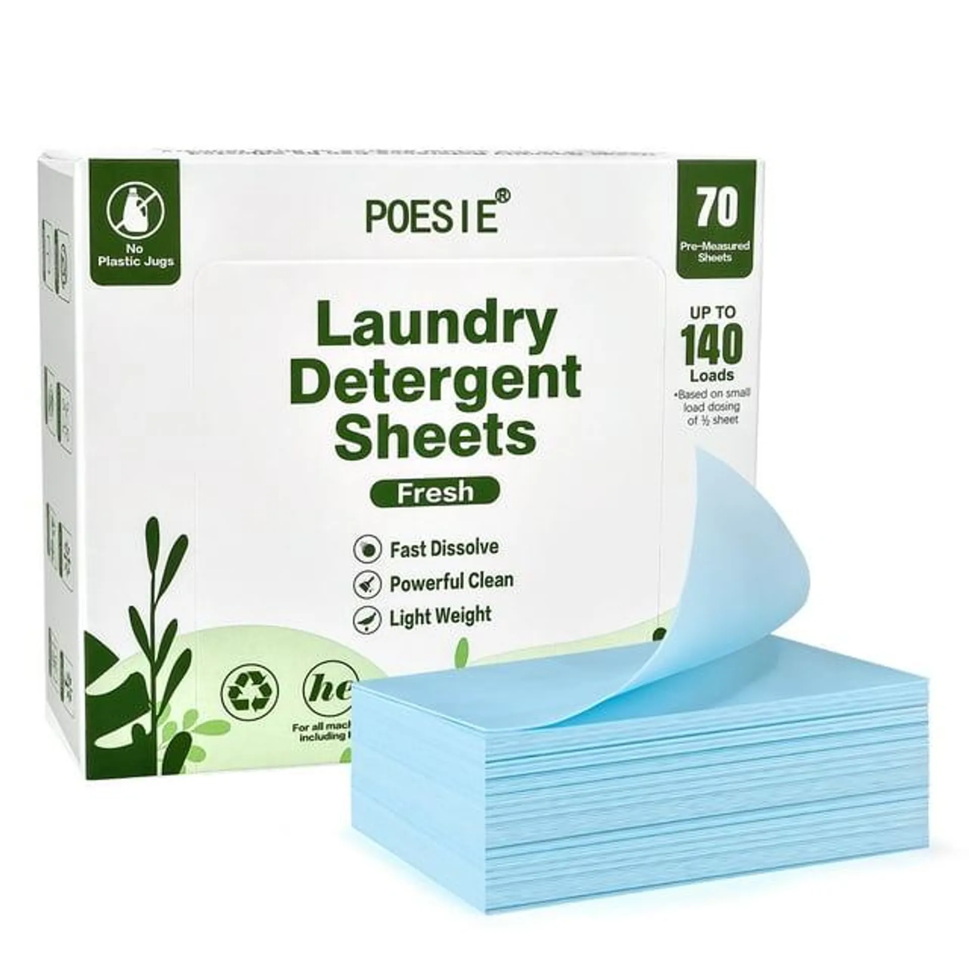 Poesie Laundry Detergent Sheets Fresh Effective No Plastic Zero Waste up to 140 Loads 70 Sheets