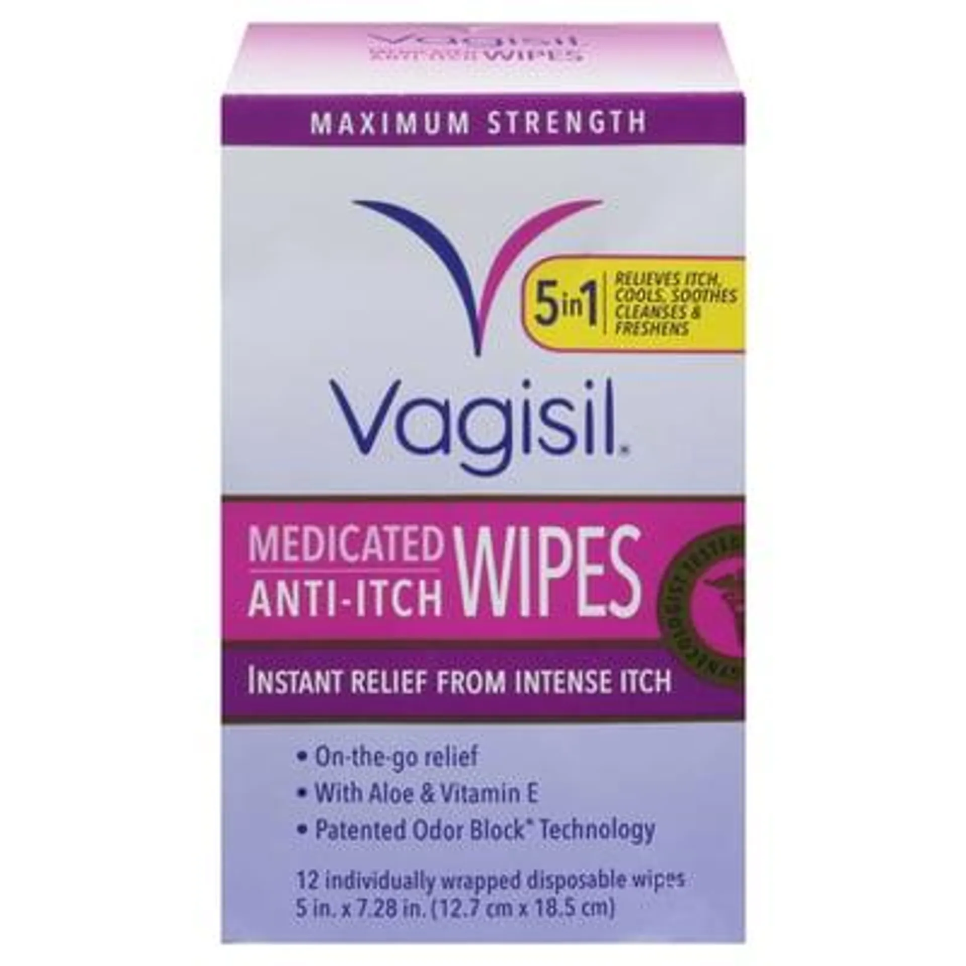 Vagisil, Wipes, Medicated, Maximum Strength, Anti-Itch