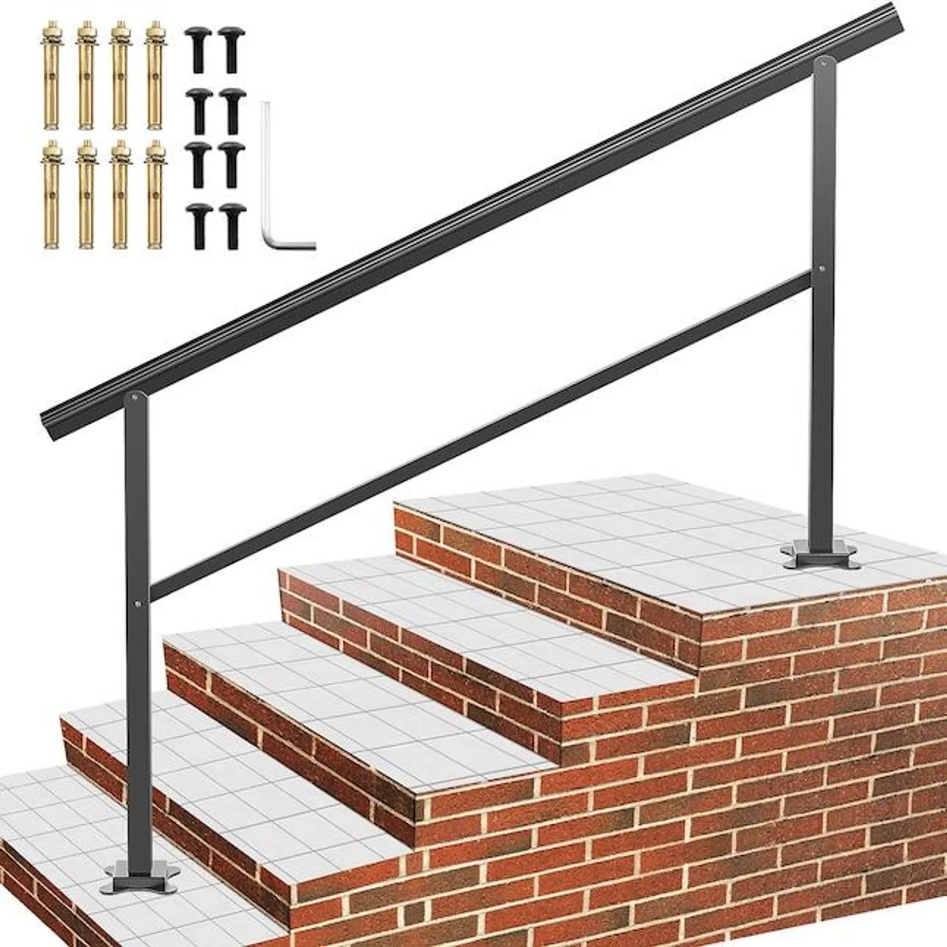 VEVOR 4-5 Steps Aluminum Handrail 59.8-in x 35.2-in x 5.3-in Aluminum Pressure Treated Aluminum Deck Handrail Kit