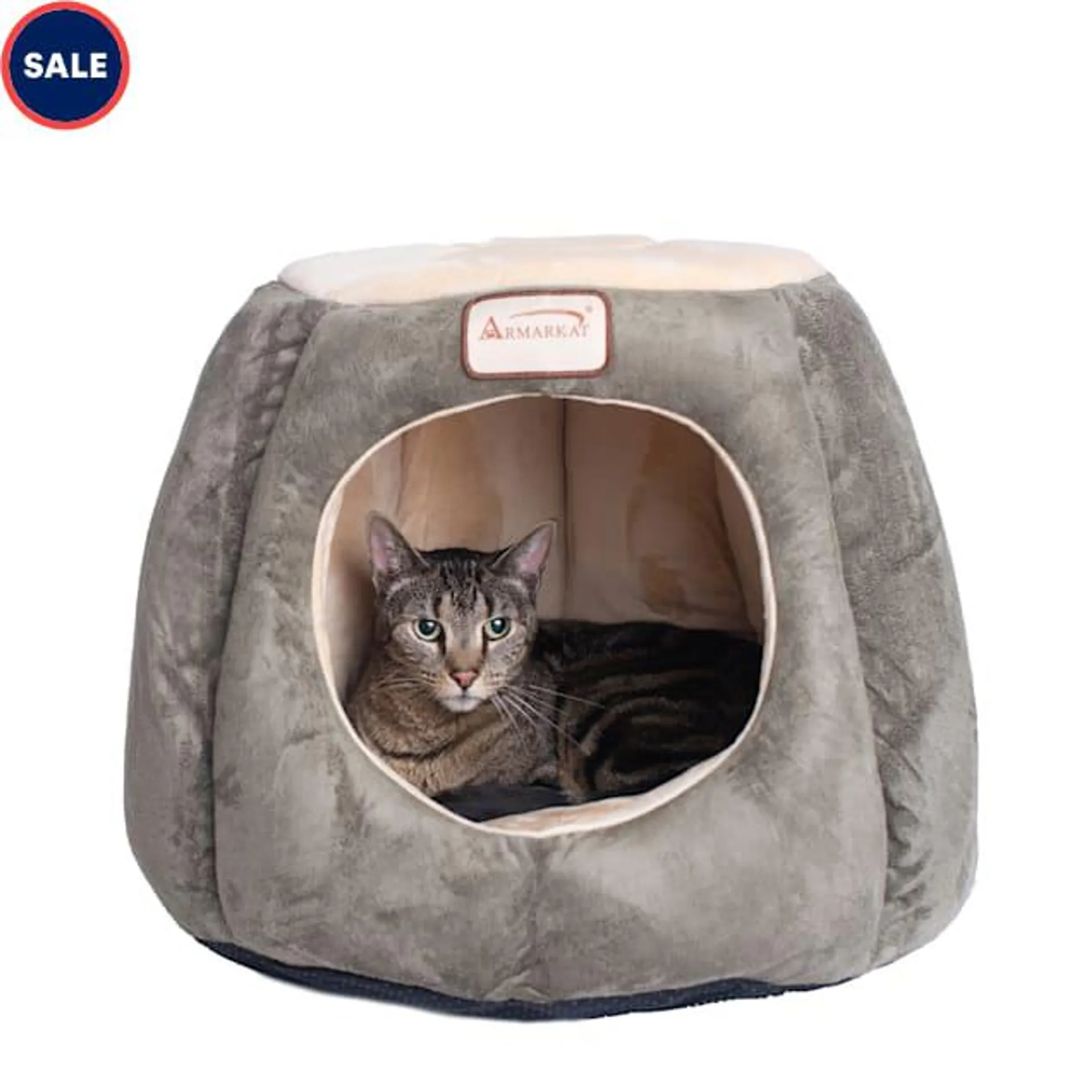 Armarkat House Cat Bed in Laurel and Beige, 20" L X 20" W