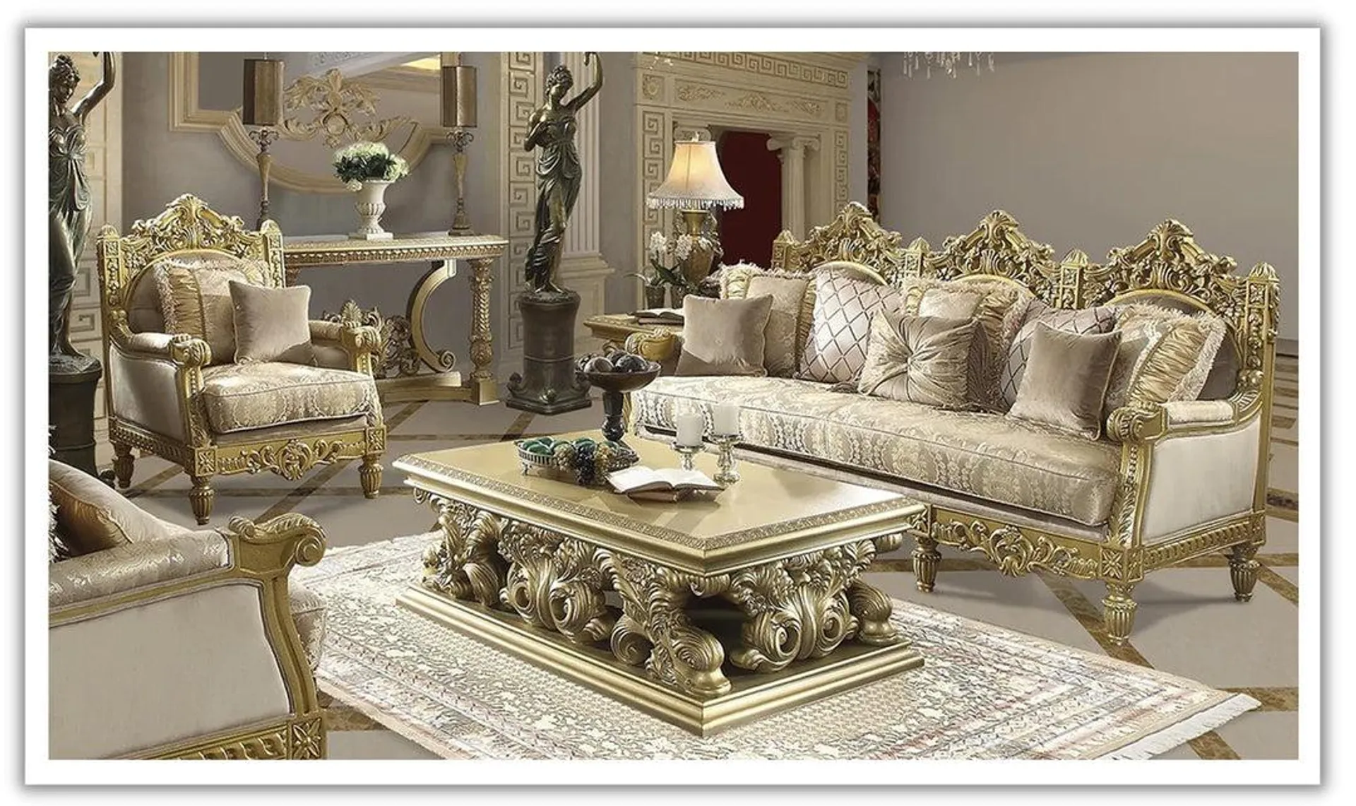 Donegan Fabric Sofa in Metallic Bright Gold Finish