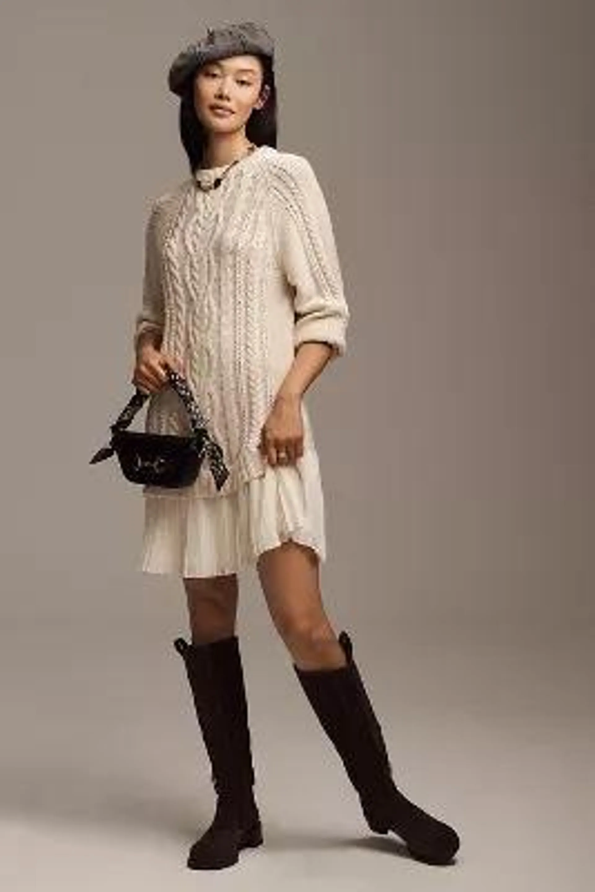 By Anthropologie Twofer Cable-Knit Sweater Mini Dress