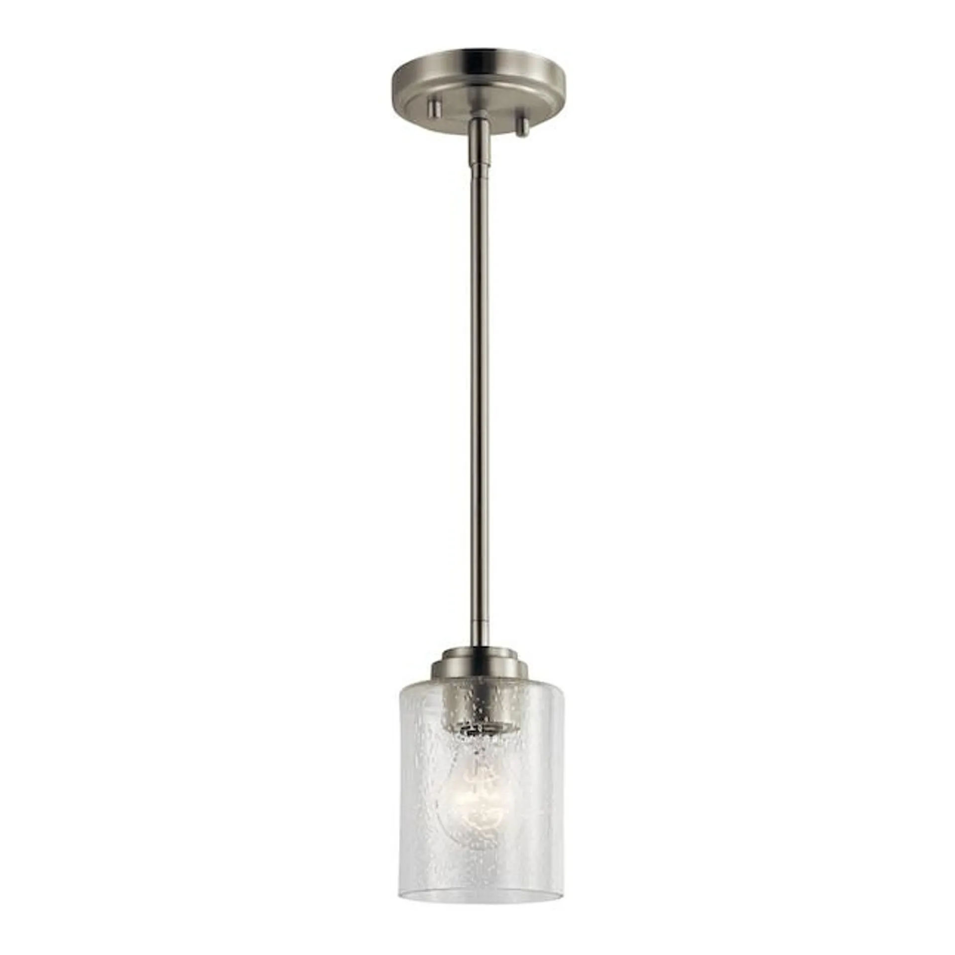 Kichler Winslow Brushed Nickel Modern/Contemporary Seeded Glass Cylinder Mini Hanging Pendant Light