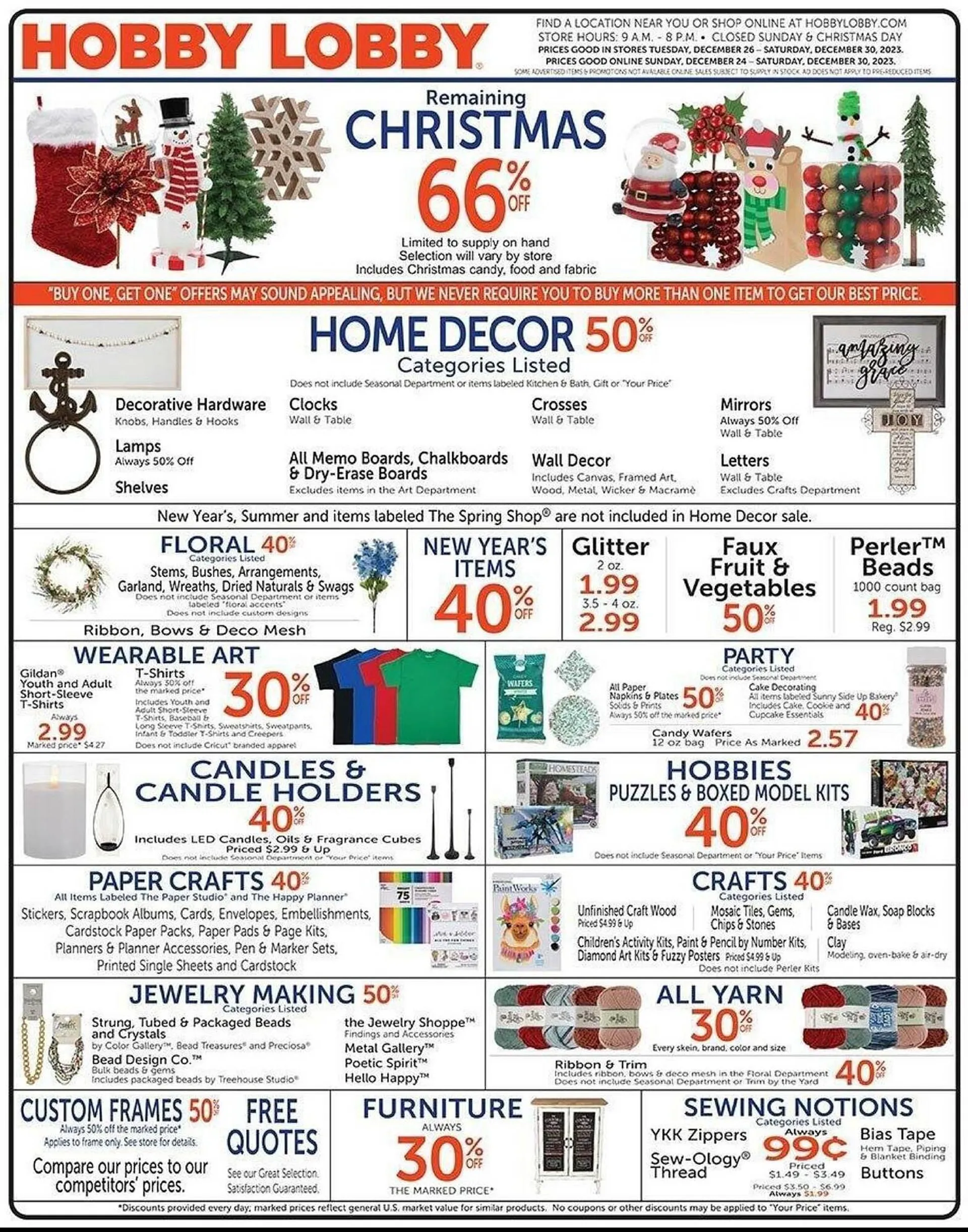 Weekly ad Hobby Lobby Weekly Ad from December 24 to December 30 2023 - Page 1