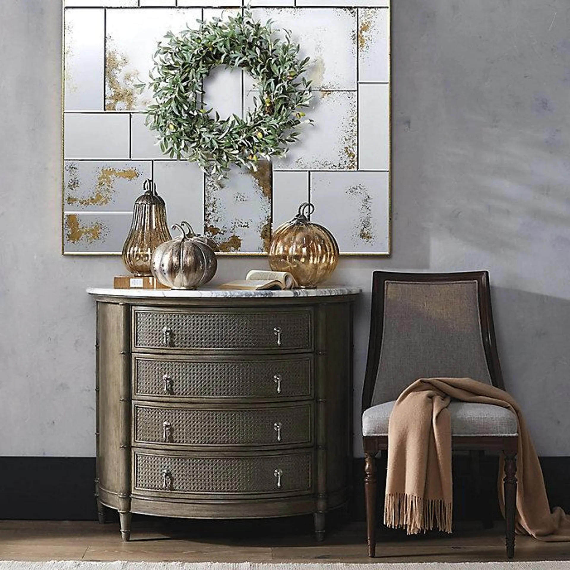 Marion Demilune 4-Drawer Chest in French Gray