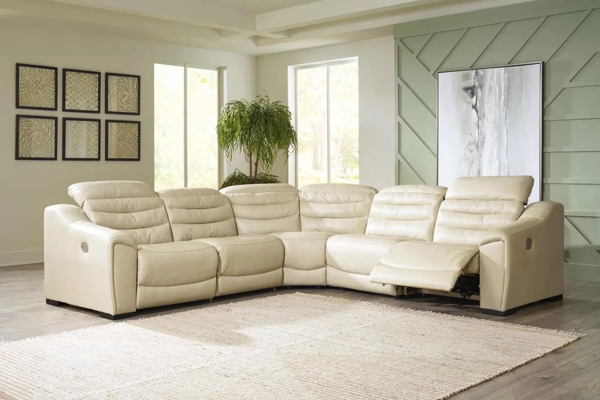 Center Line 5-Piece Dual Power Leather Modular Reclining Sectional