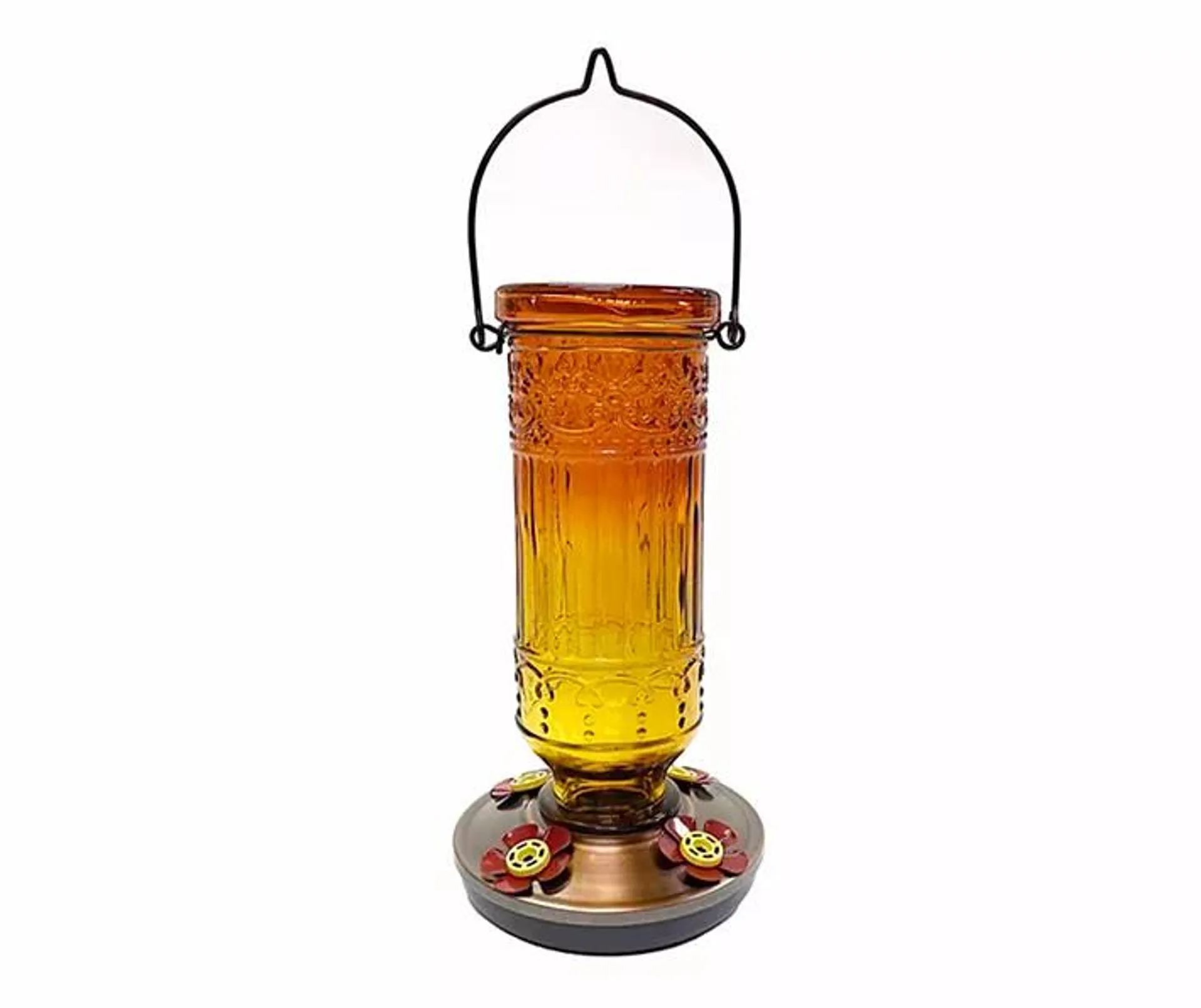 Orange Metal & Glass Bottle Hummingbird Feeder