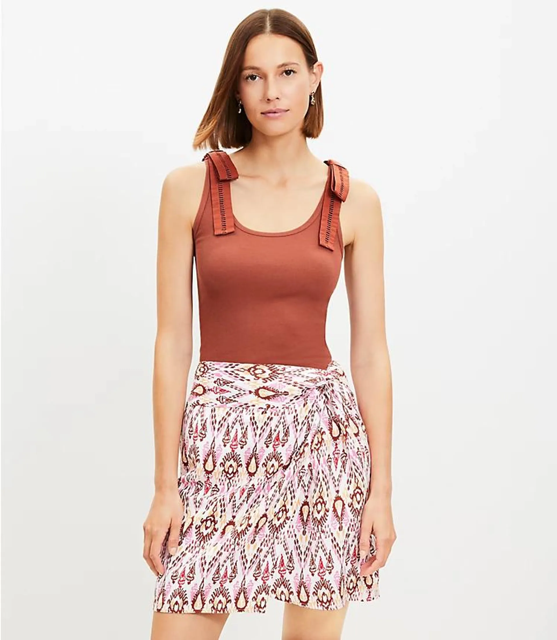 Ikat Linen Blend Twist Sarong Mini Skirt