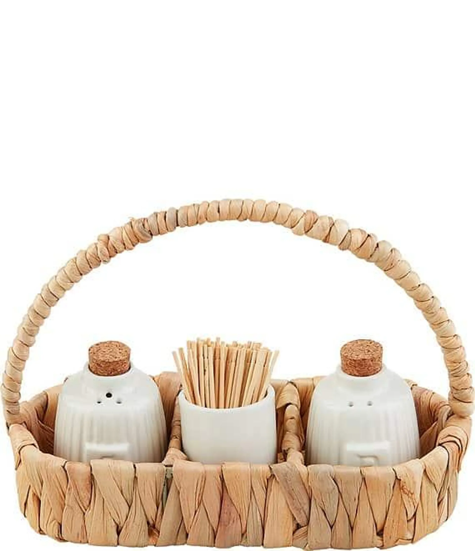 Sienna Hyacinth Woven Salt, Pepper & Toothpick Caddy Set