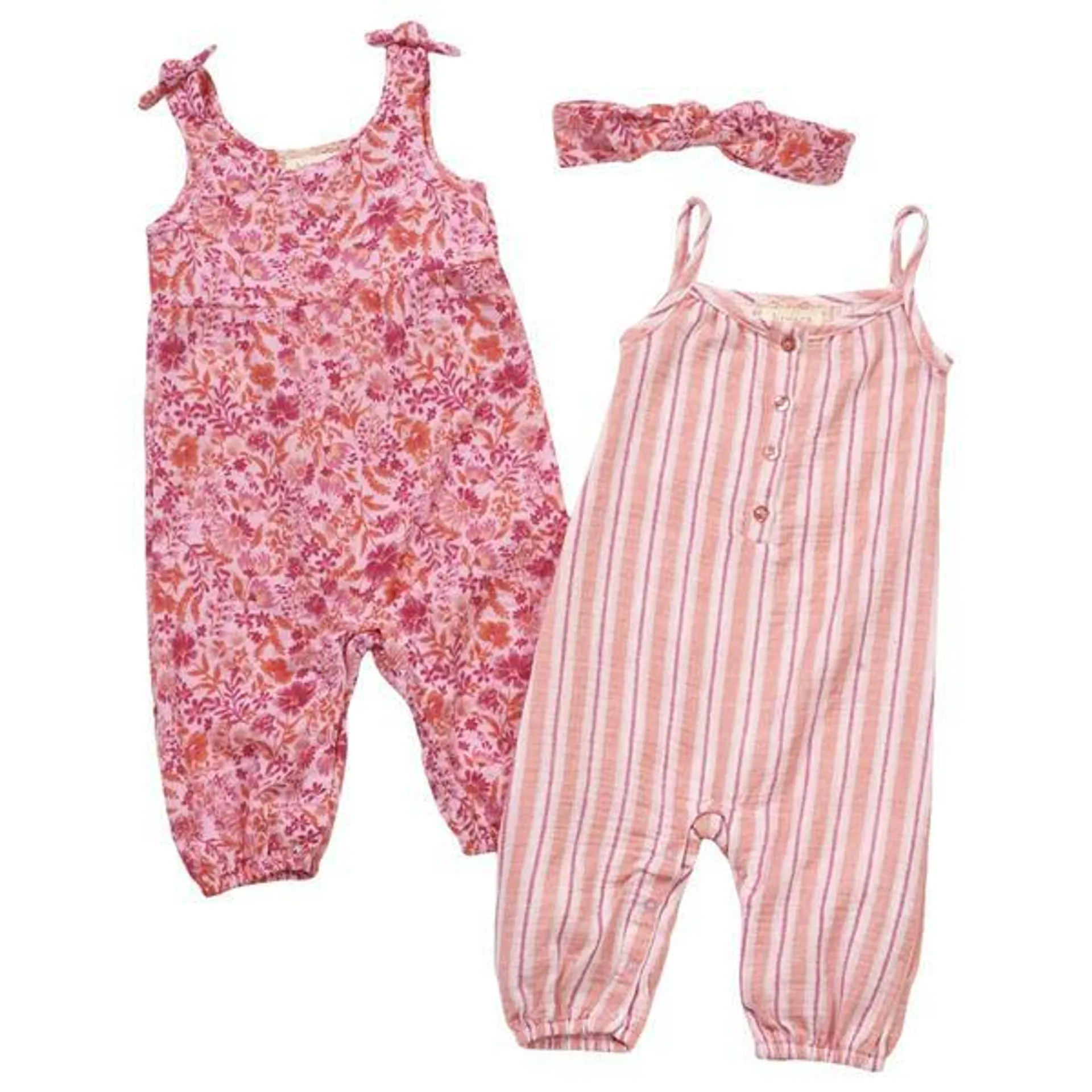 Baby Girl (12-24M) BTween® 2pk. Floral/Stripe Jumpsuit & Headband