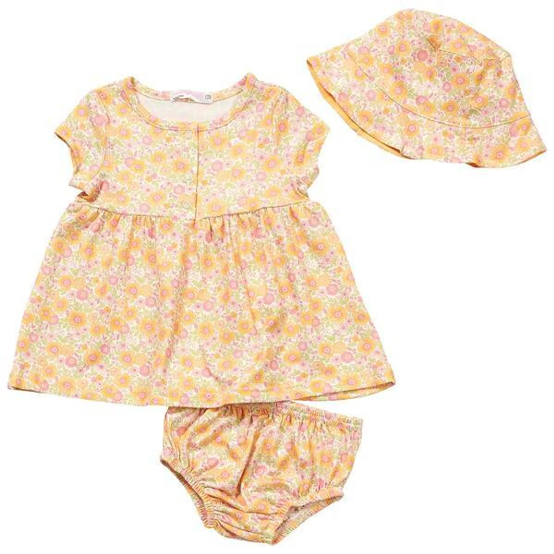 Baby Girl (12-24M) Young Hearts Floral Dress Set w/ Bucket Hat