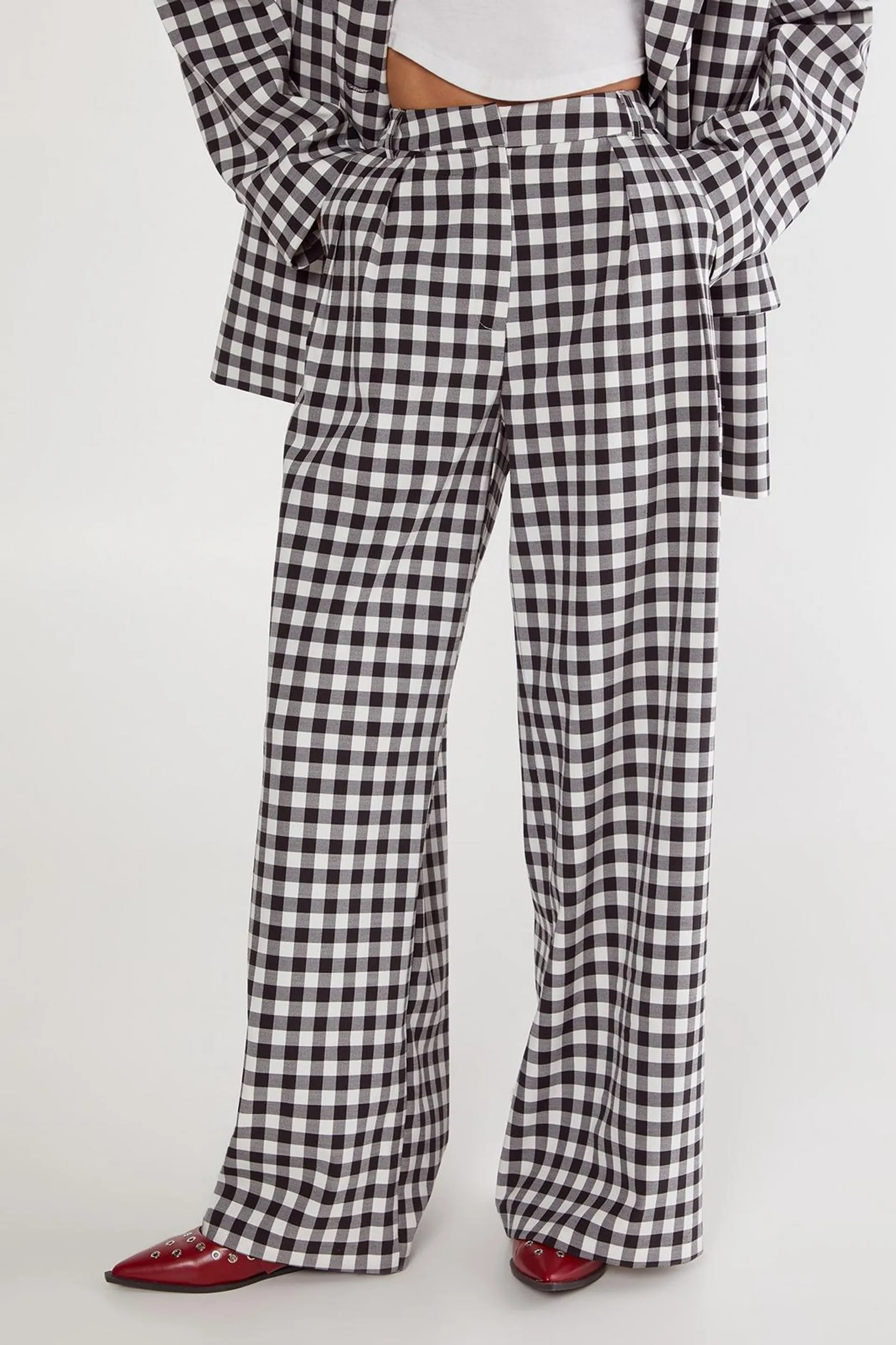 Gingham Tailored Wide Leg Pant
