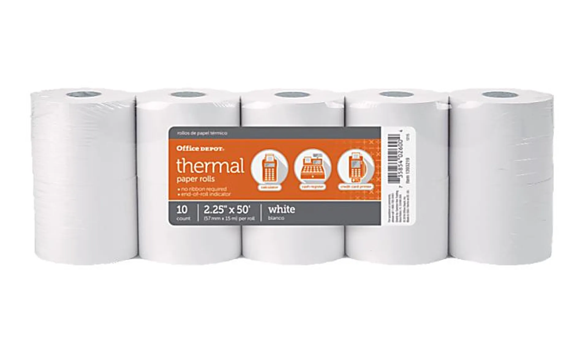 Office Depot® Brand Thermal Paper Rolls, 2-1/4" x 50', White, Pack Of 10